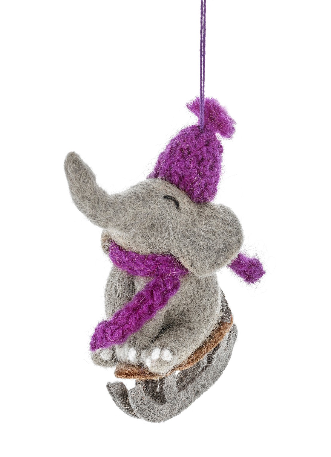 Felt So Good Sledging Elephant kersthanger 13,5 cm - voorkant 3 grijs
