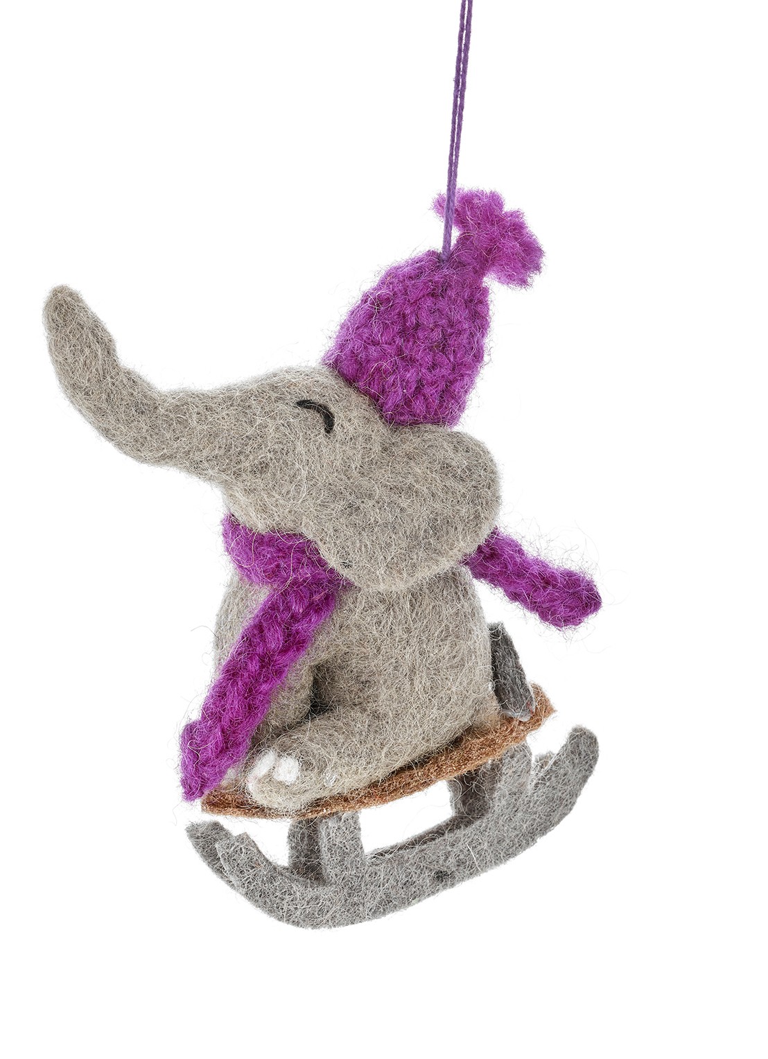 Felt So Good Sledging Elephant kersthanger 13,5 cm - voorkant 4 grijs