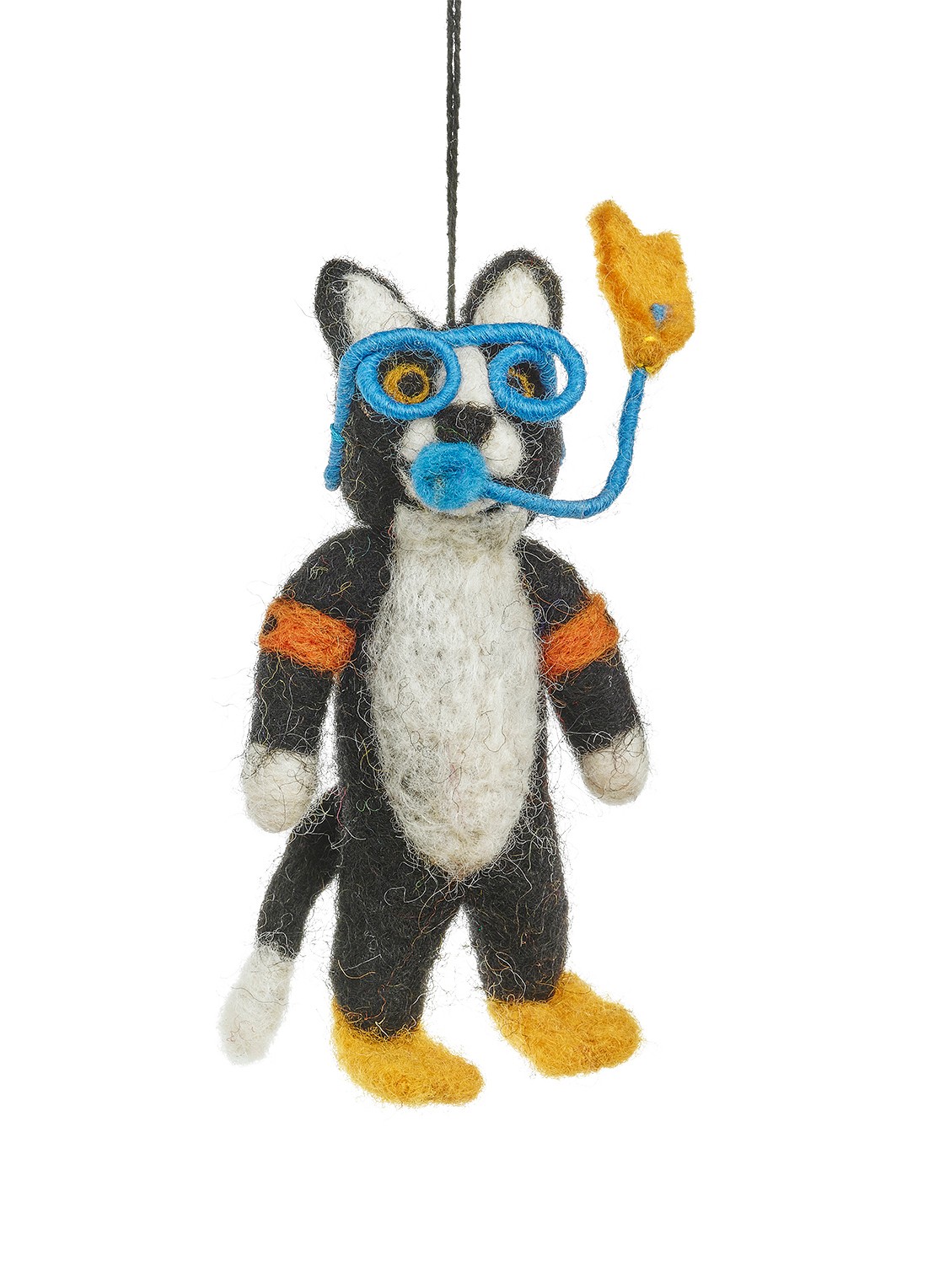Felt So Good Snorkelling Cat kersthanger 12 cm - voorkant 2 zwart