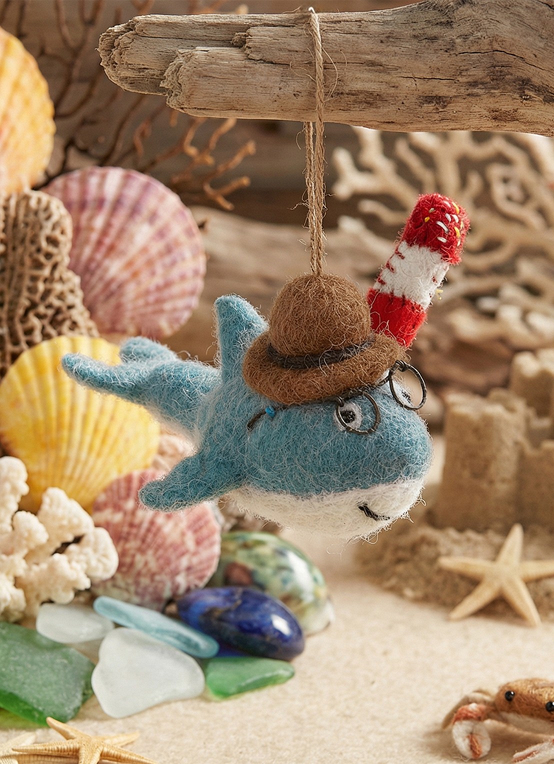 Felt So Good Summer Holiday Shark kersthanger 6 cm - achterkant blauw