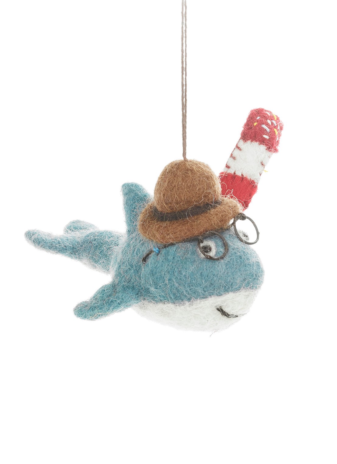 Felt So Good Summer Holiday Shark kersthanger 6 cm - voorkant 3 blauw