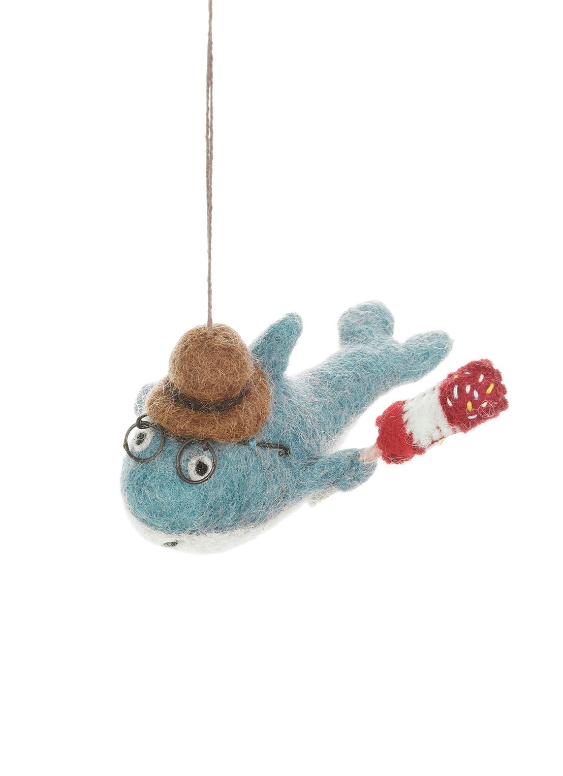 Felt So Good Summer Holiday Shark kersthanger 6 cm - voorkant 4 blauw