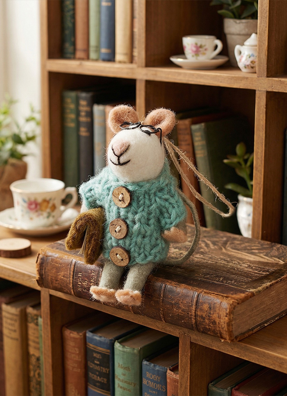 Felt So Good Susie Mouse kersthanger 12,5 cm - achterkant blauw