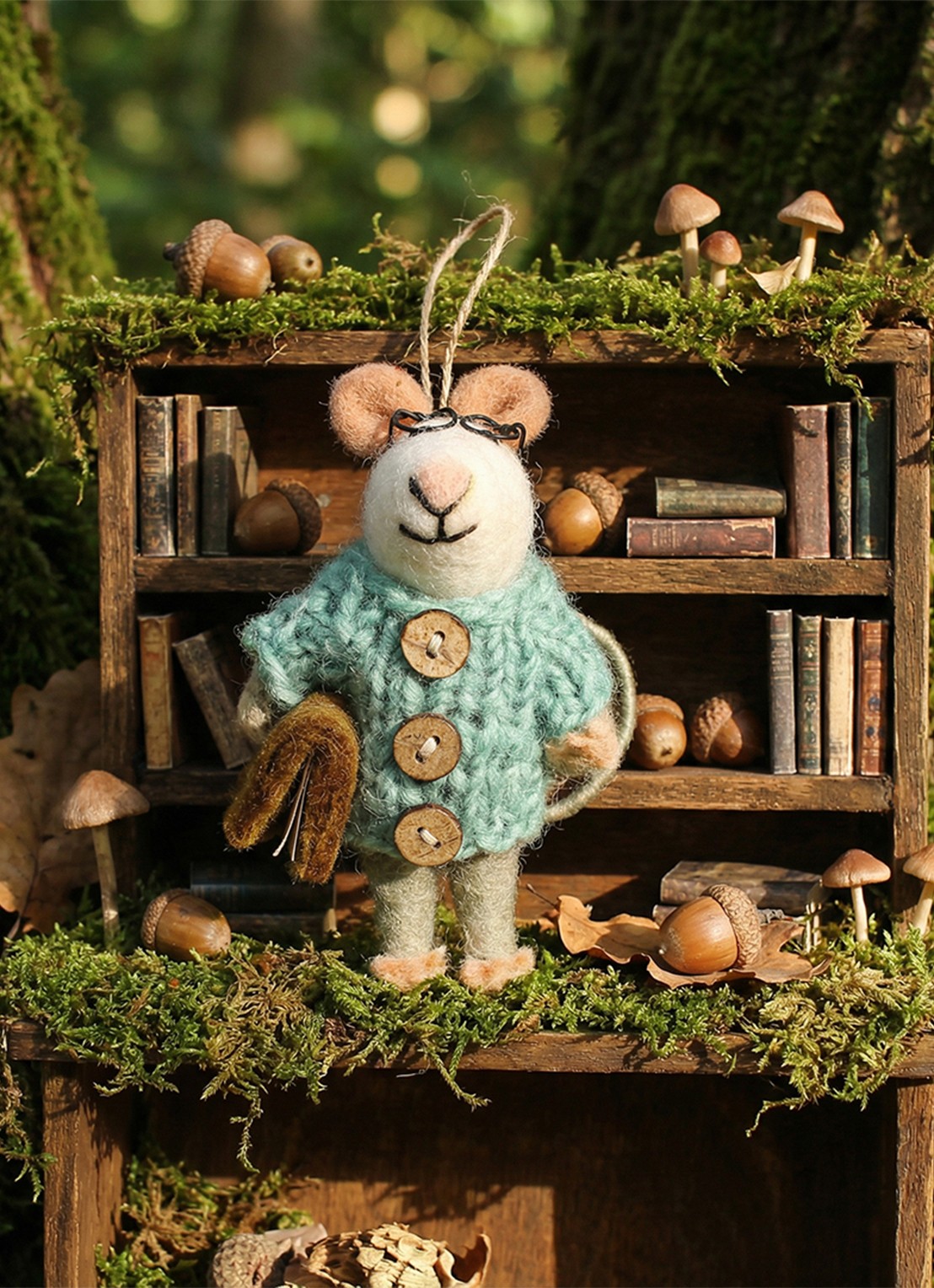 Felt So Good Susie Mouse kersthanger 12,5 cm - voorkant 3 blauw