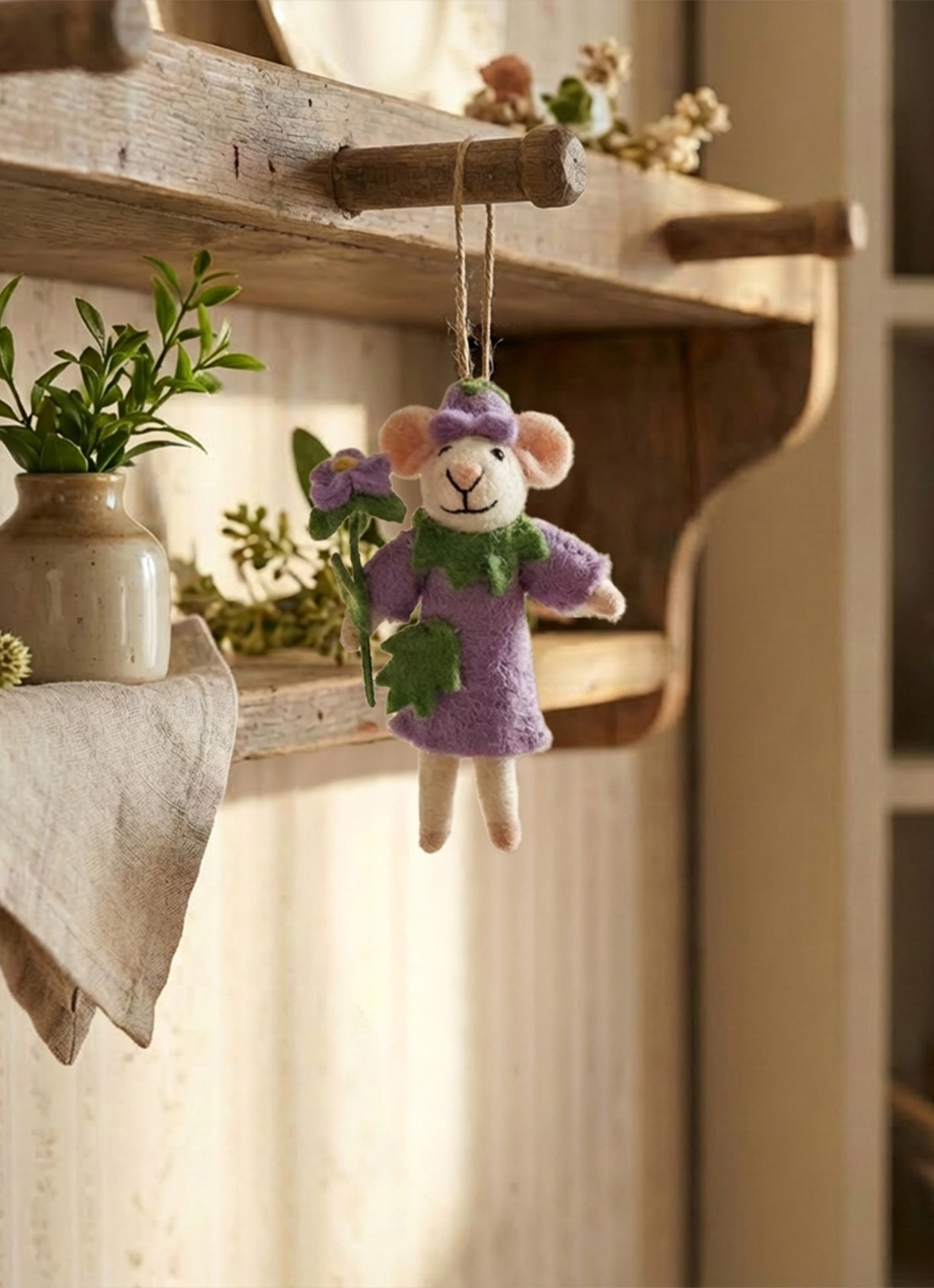 Felt So Good Violet the Mouse kersthanger 10 cm - achterkant paars