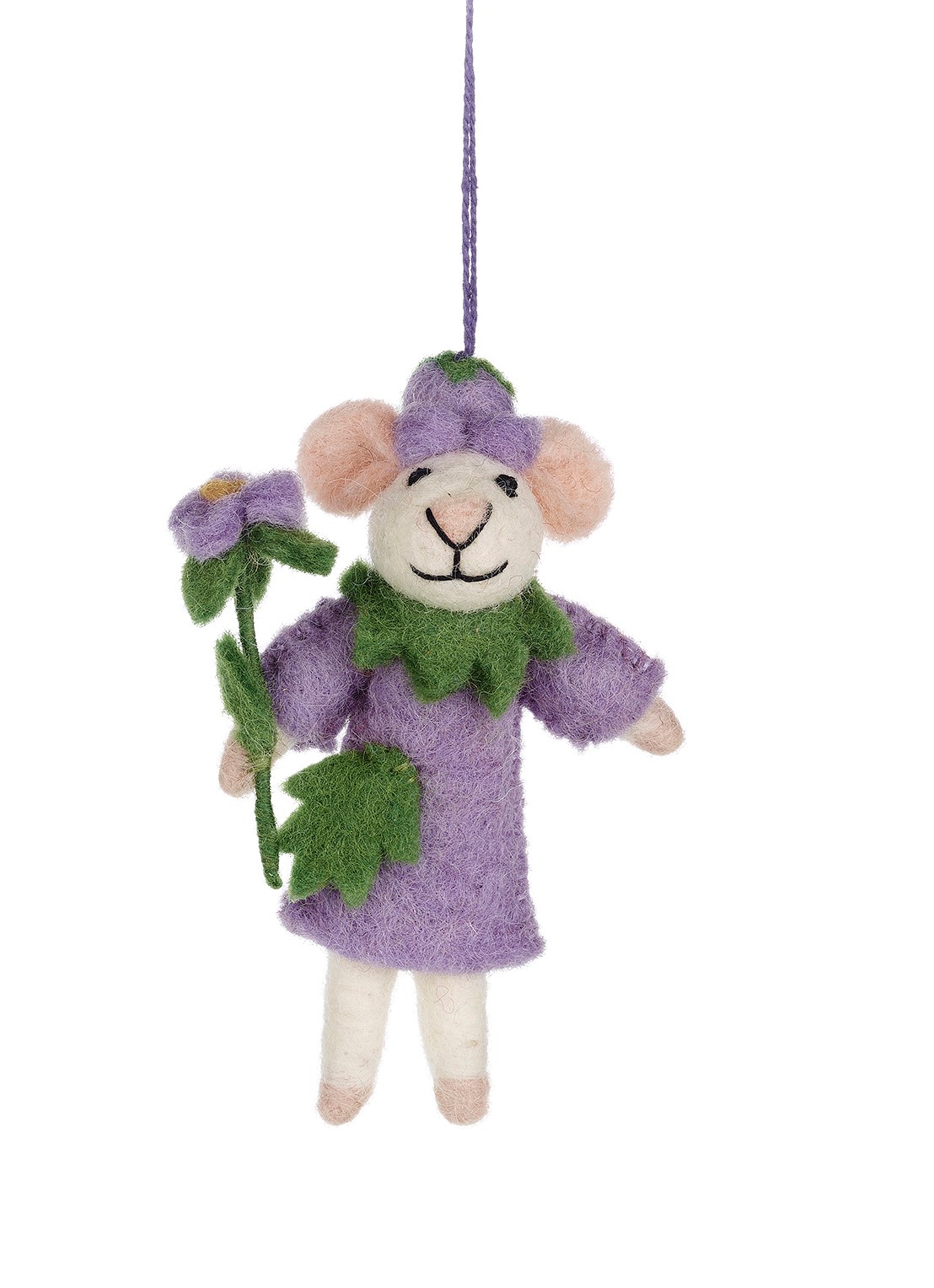 Felt So Good Violet the Mouse kersthanger 10 cm - voorkant 2 paars