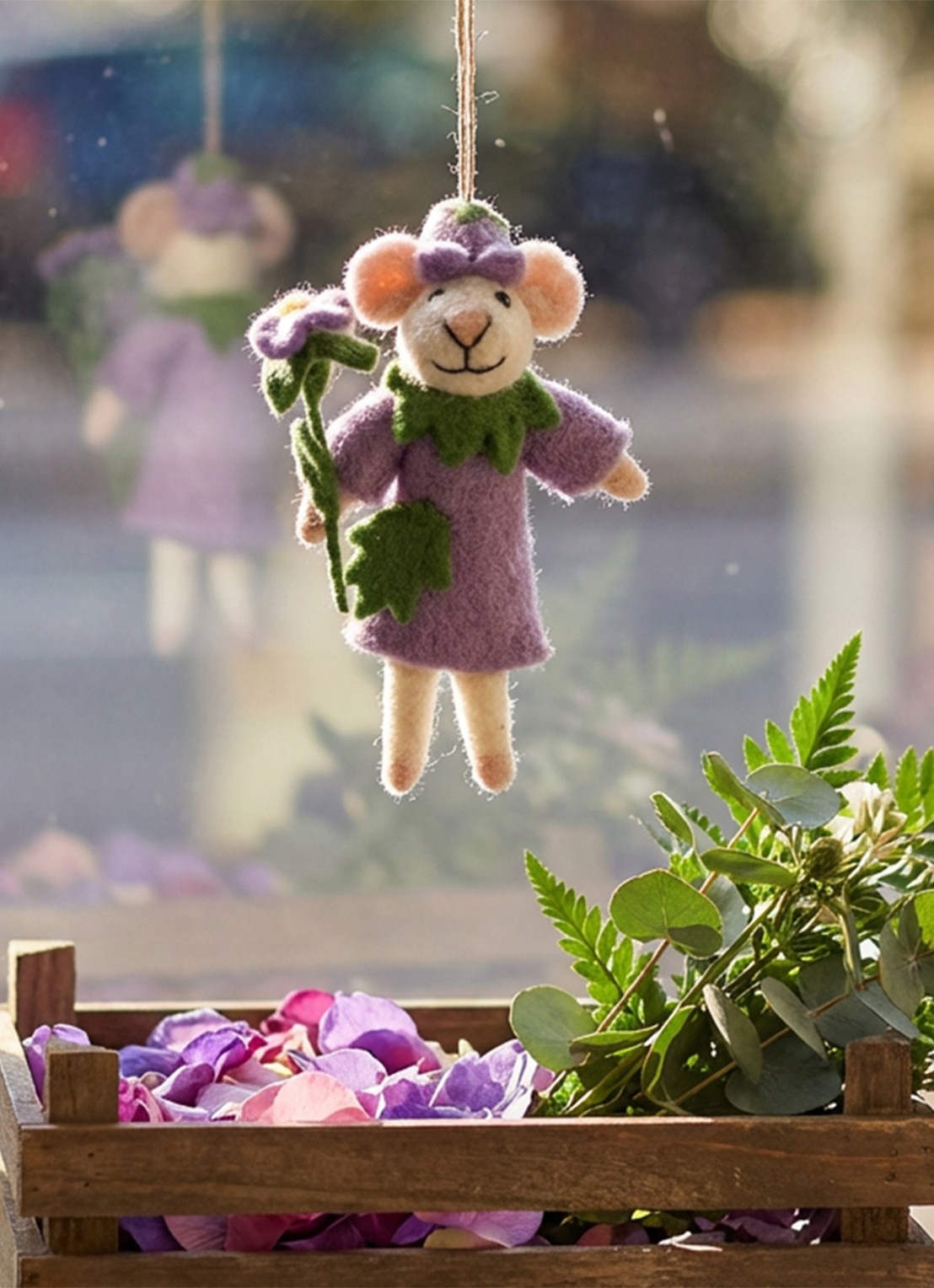 Felt So Good Violet the Mouse kersthanger 10 cm - voorkant 3 paars