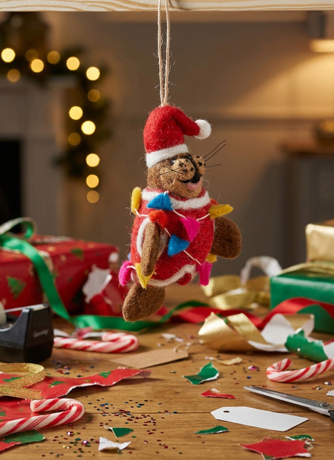 Felt So Good Walter the Christmas Walrus kersthanger 7 cm - detail rood