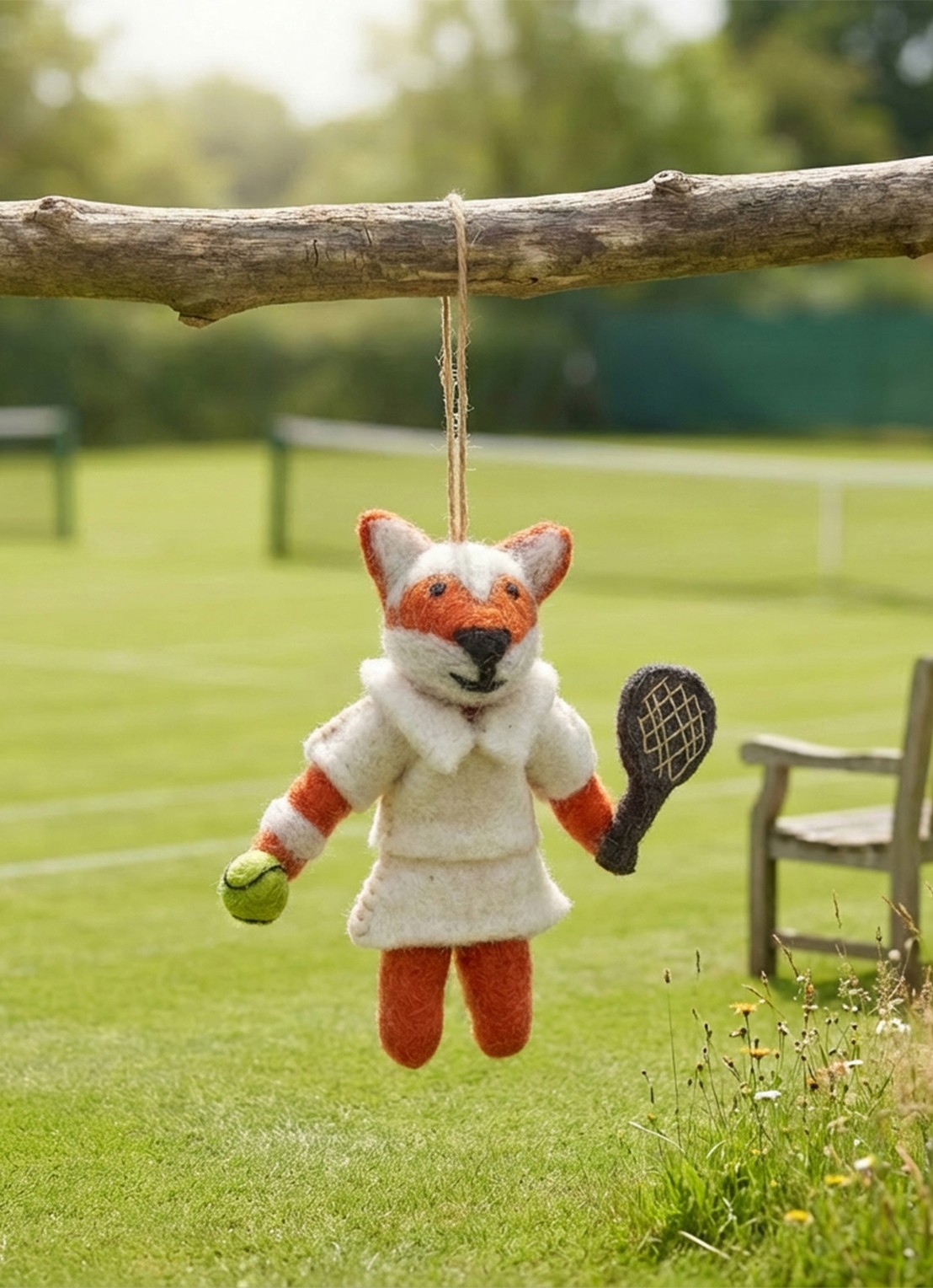 Felt So Good Wimbledon Fox kersthanger 10 cm - achterkant 2 wit