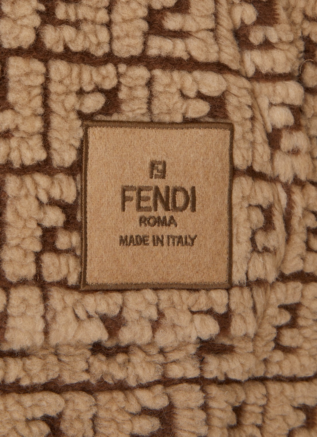 Fendi Hoodie in wolblend met logoprint - detail bruin