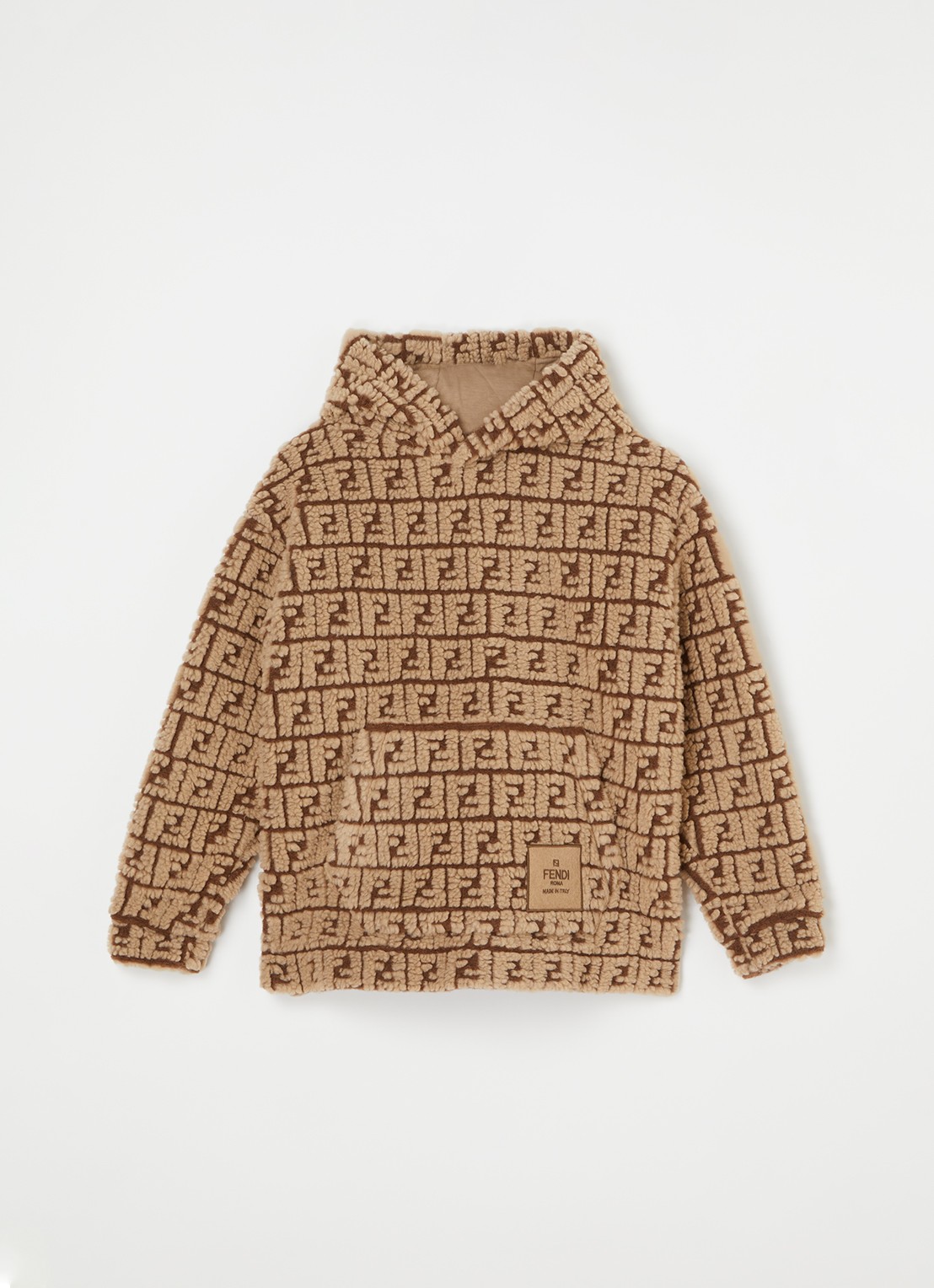 Fendi Hoodie in wolblend met logoprint - voorkant 2 bruin