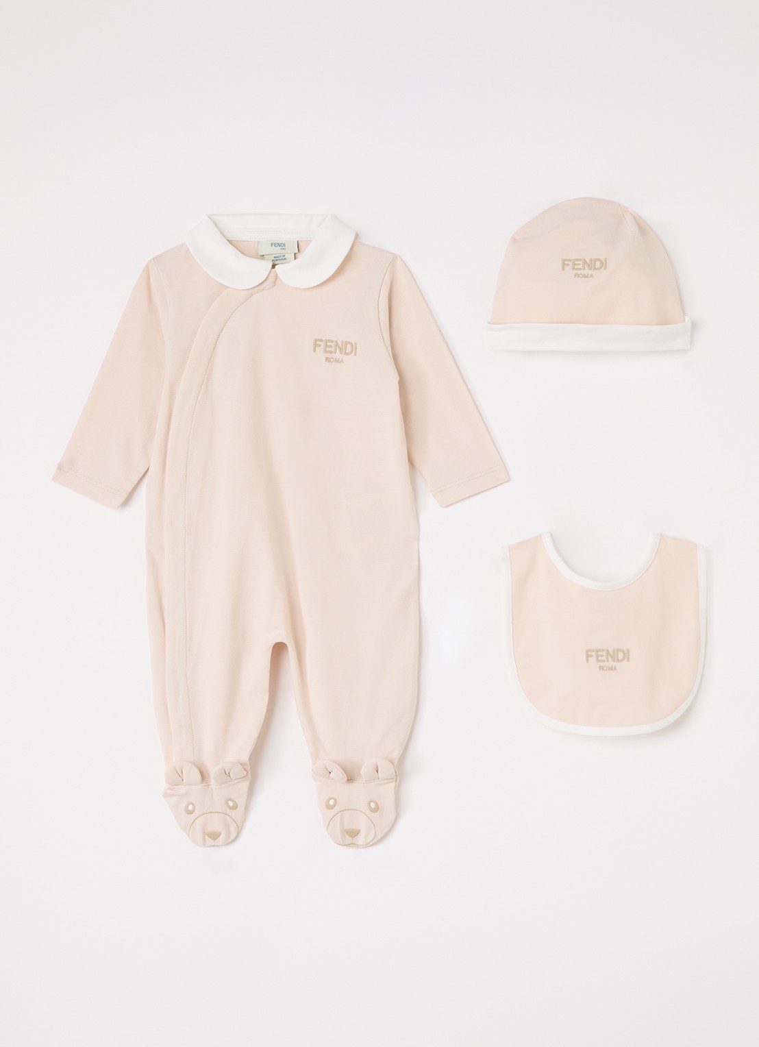 Fendi Set van babypak met muts en slab in giftbox 3-delig - voorkant oudroze