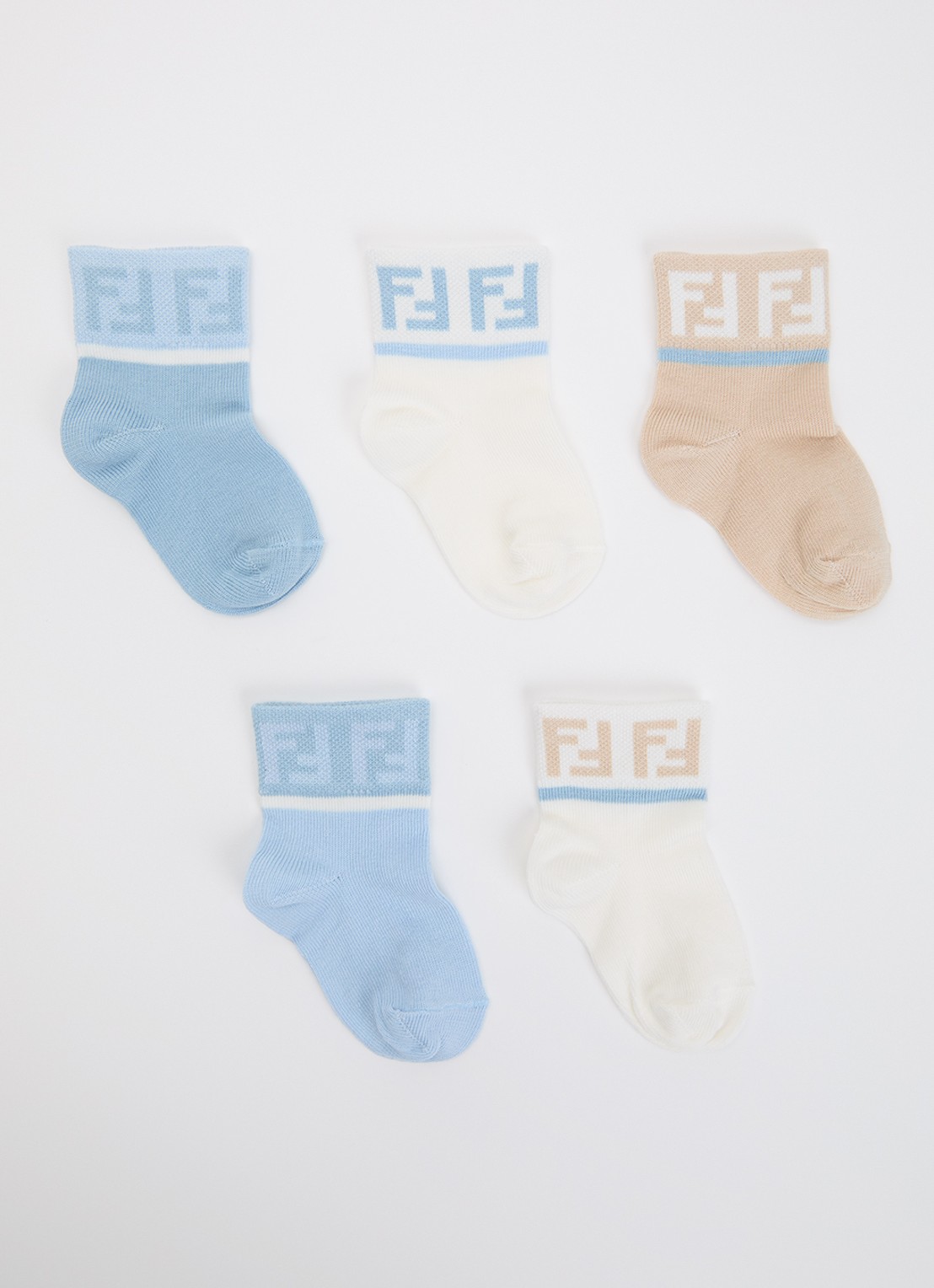 Fendi Sokken in katoenblend met logoprint in 5-pack - voorkant blauw