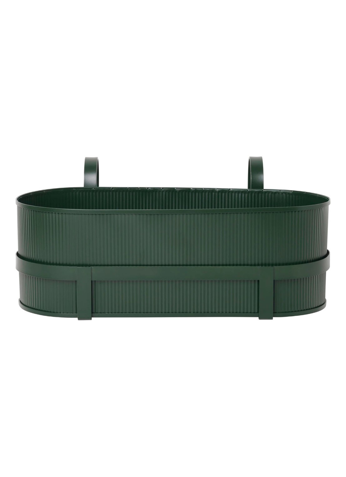 ferm LIVING Bau Balcony Box plantenbak van metaal voor buiten 27,5 x 45 cm - voorkant donkergroen