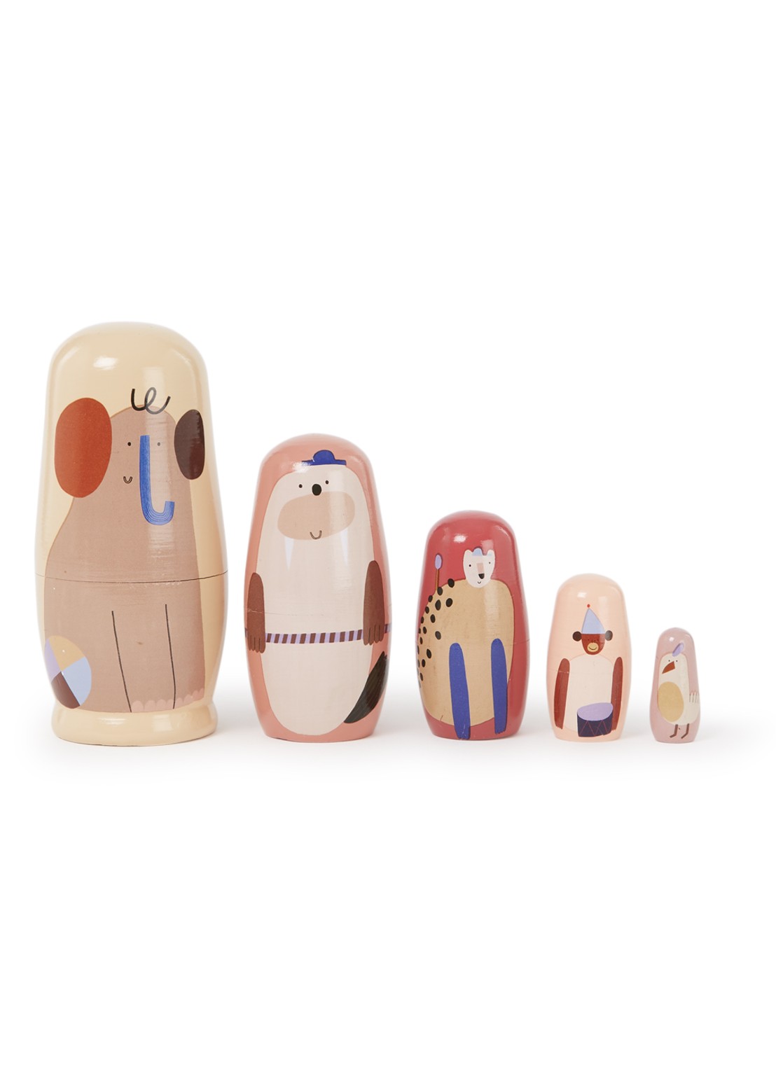 ferm LIVING Critter Matroesjka poppen set van 5 - voorkant multicolor
