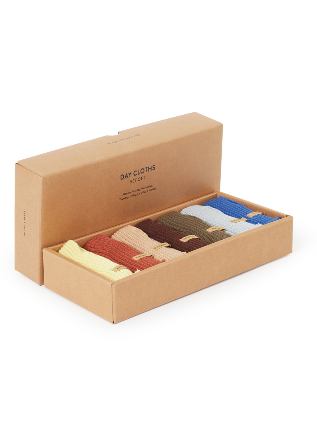 ferm LIVING Day vaatdoek 26 x 26 cm set van 7 - voorkant blauw
