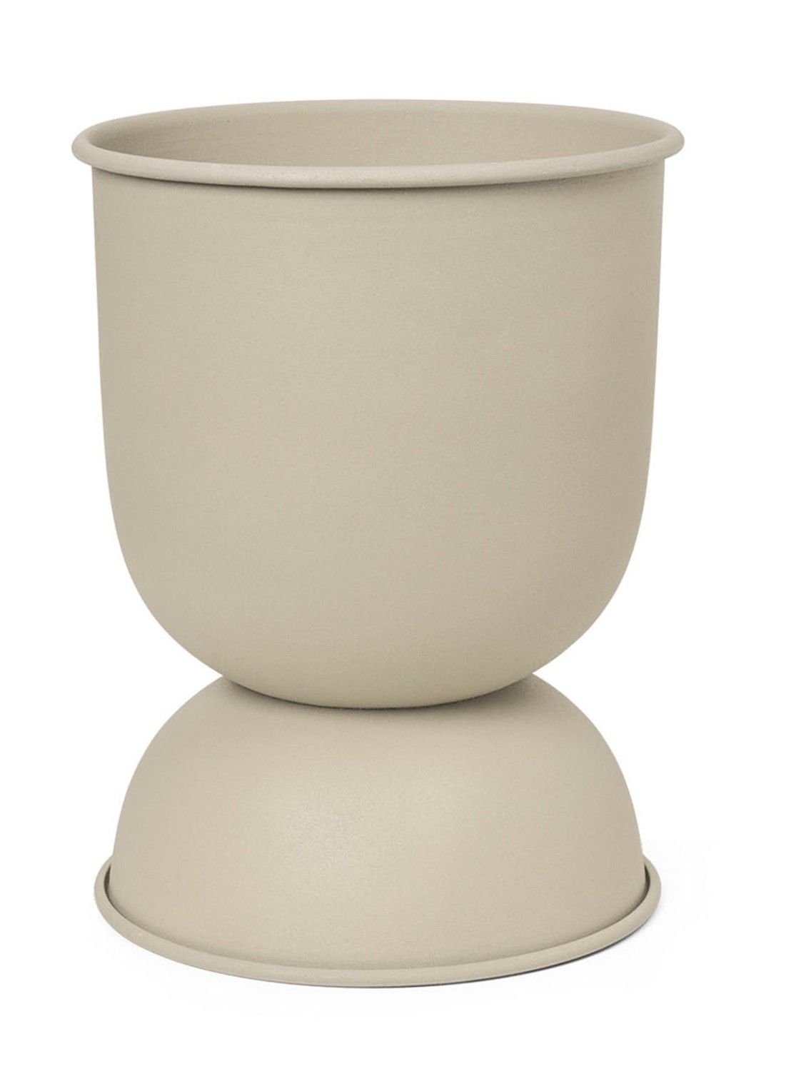 ferm LIVING Hourglass bloempot van gepoedercoat ijzer voor binnen Ø21 cm - voorkant donkerbeige