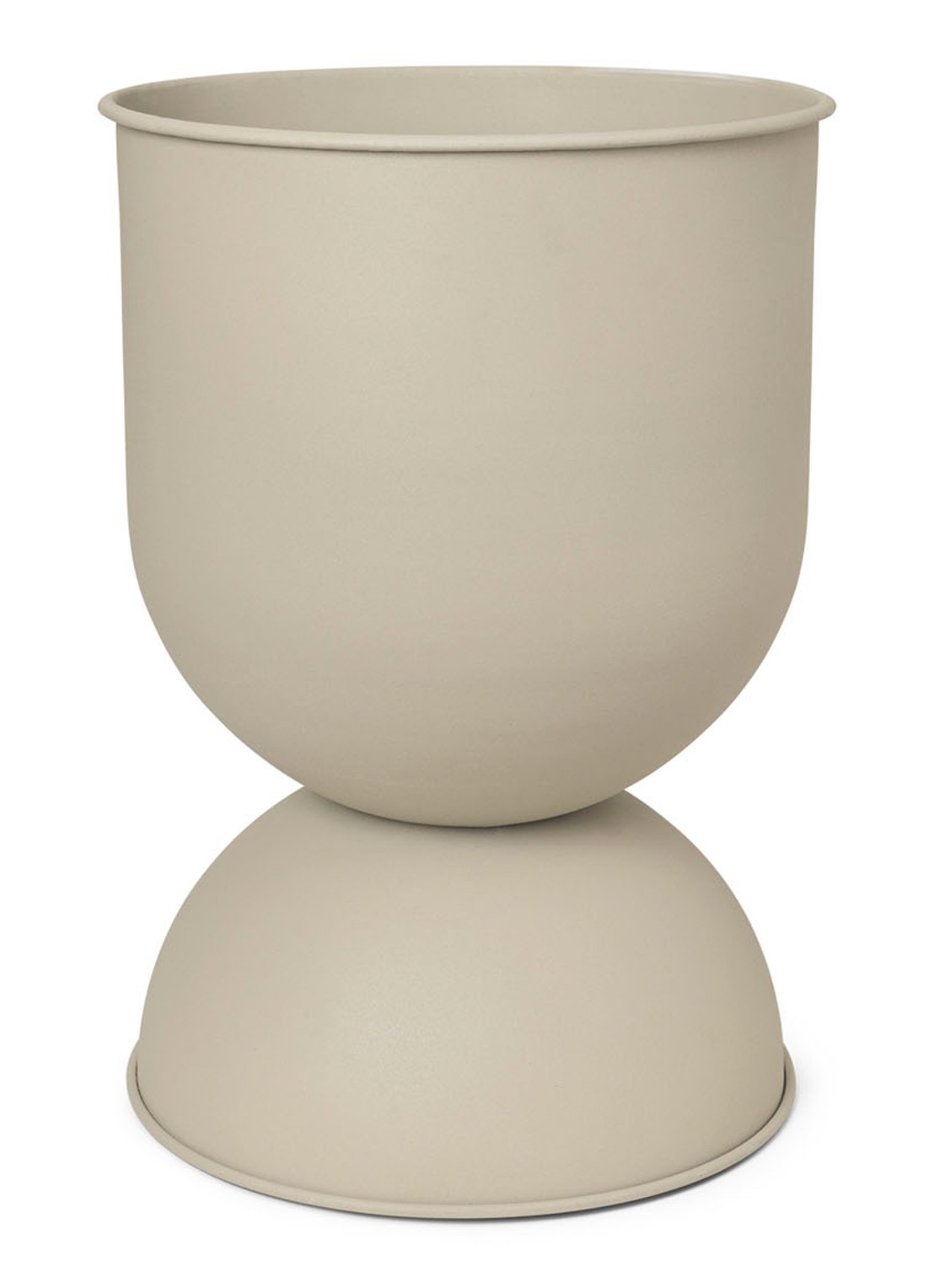 ferm LIVING Hourglass bloempot van gepoedercoat ijzer voor binnen Ø40 cm - voorkant 3 donkerbeige