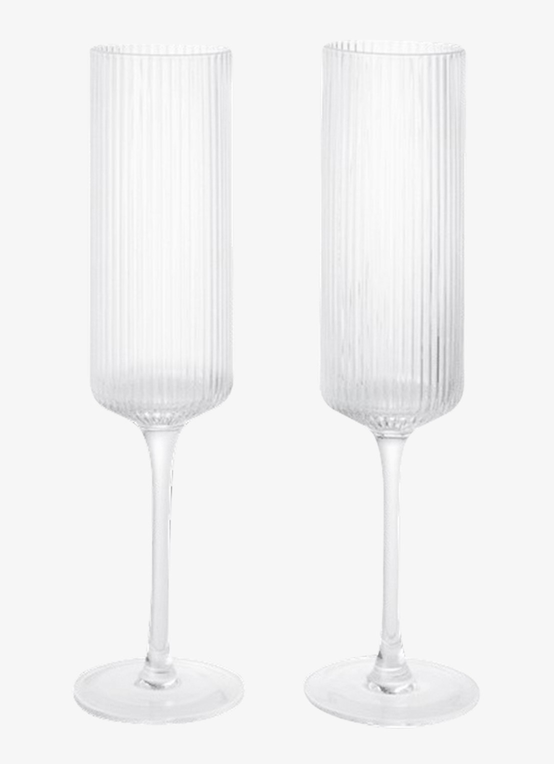 ferm LIVING Ripple champagneglas 15 cl set van 2 - voorkant 2 transparant