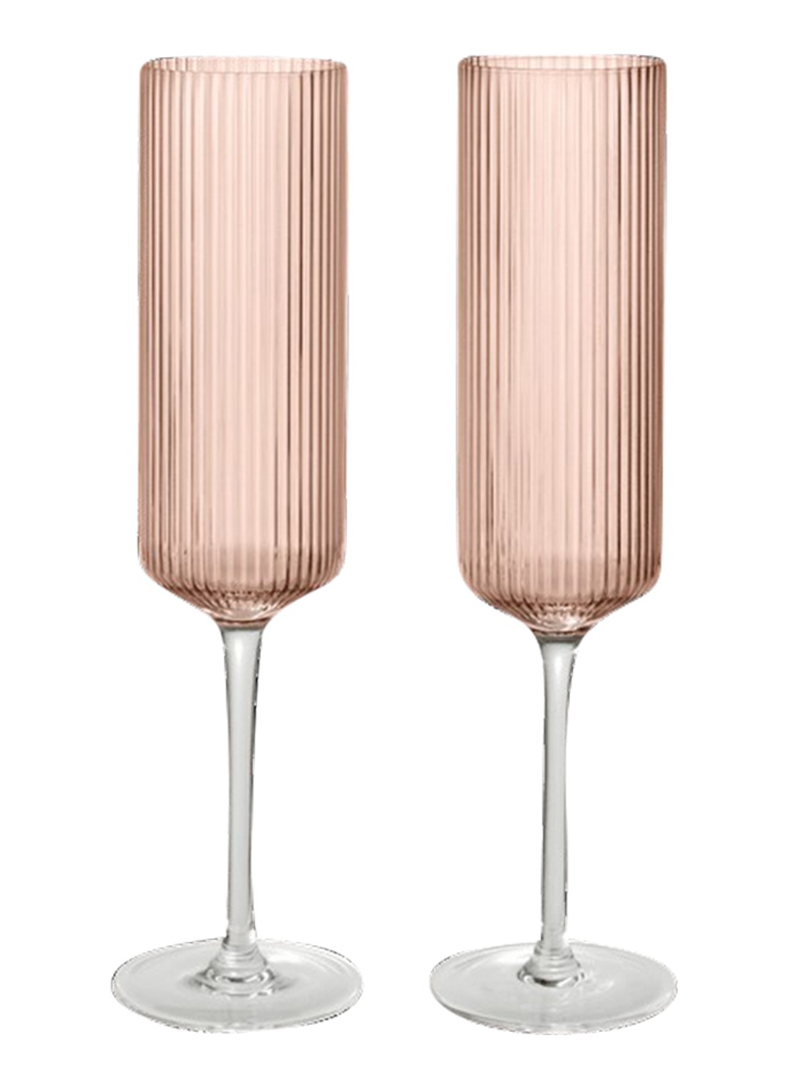 ferm LIVING Ripple champagneglas set van 2 - voorkant 2 lichtroze