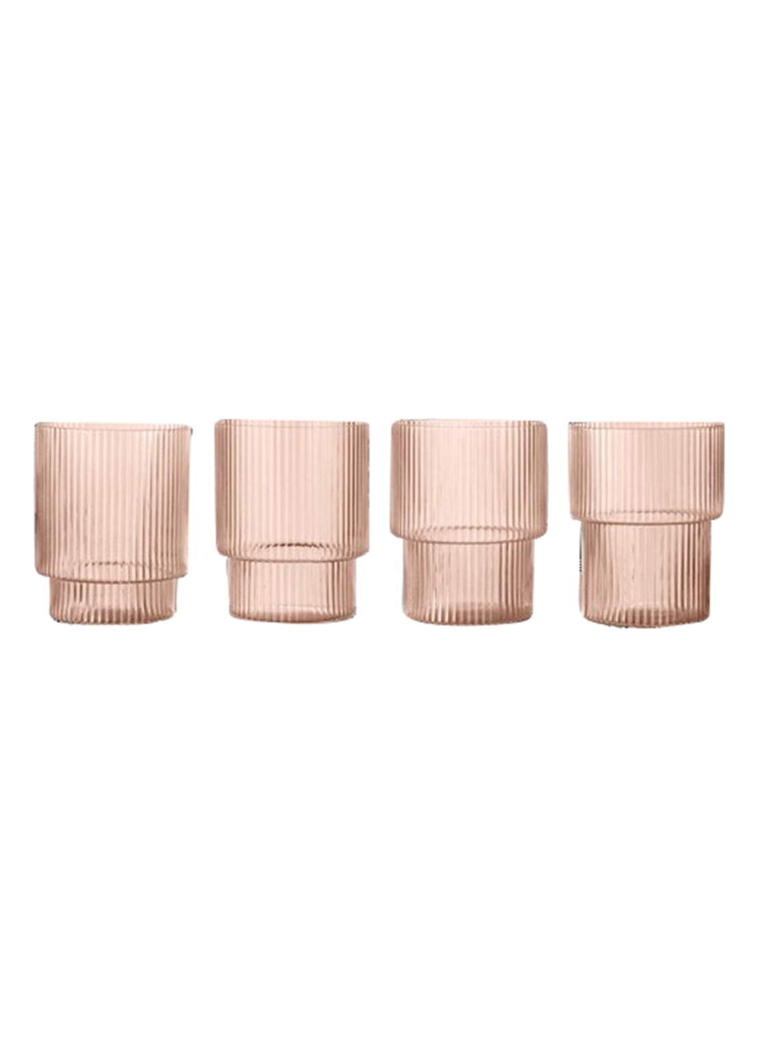ferm LIVING Ripple drinkglas set van 4 - voorkant lichtroze