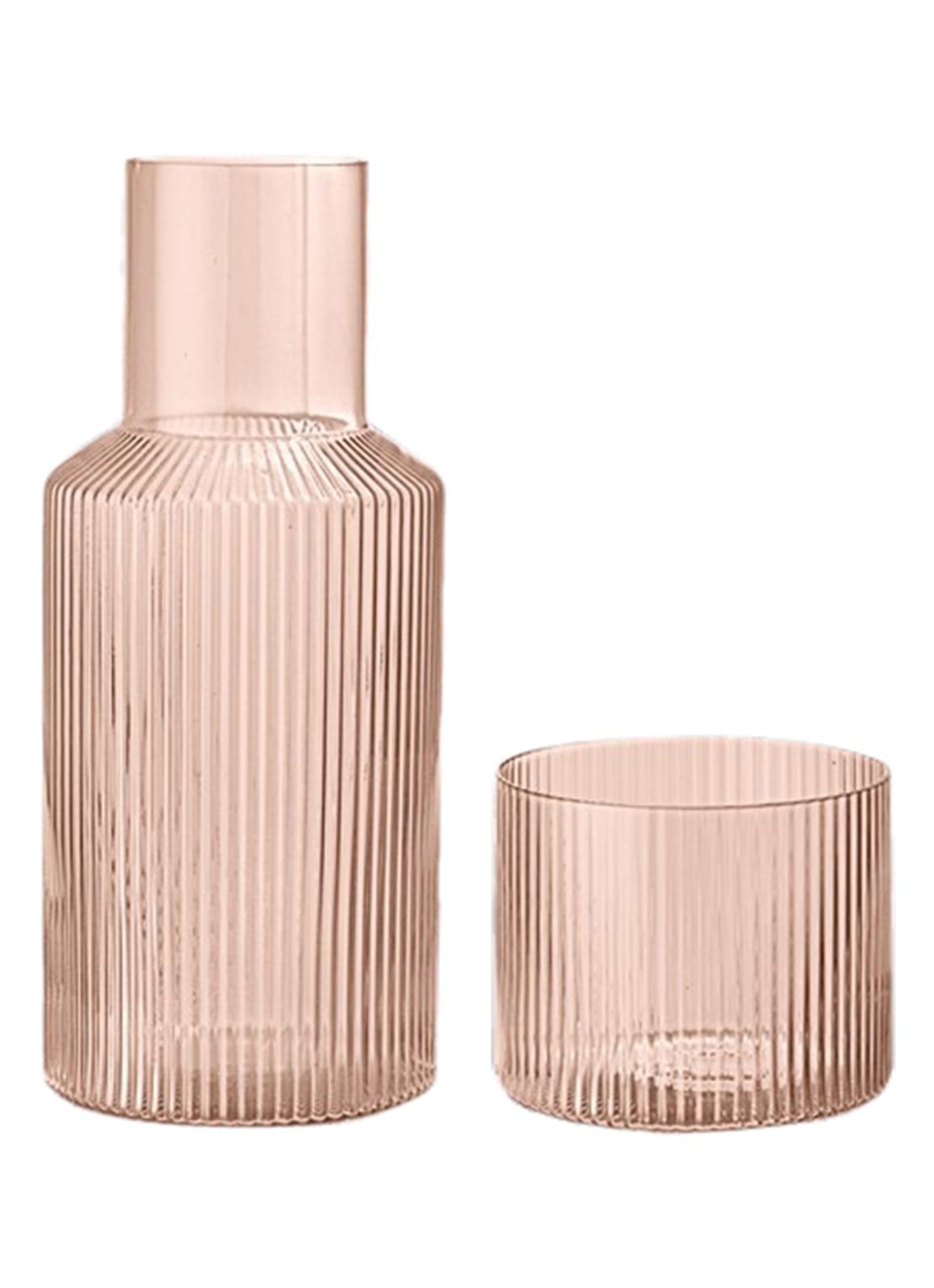 ferm LIVING Ripple karaf met drinkglas in set - voorkant lichtroze