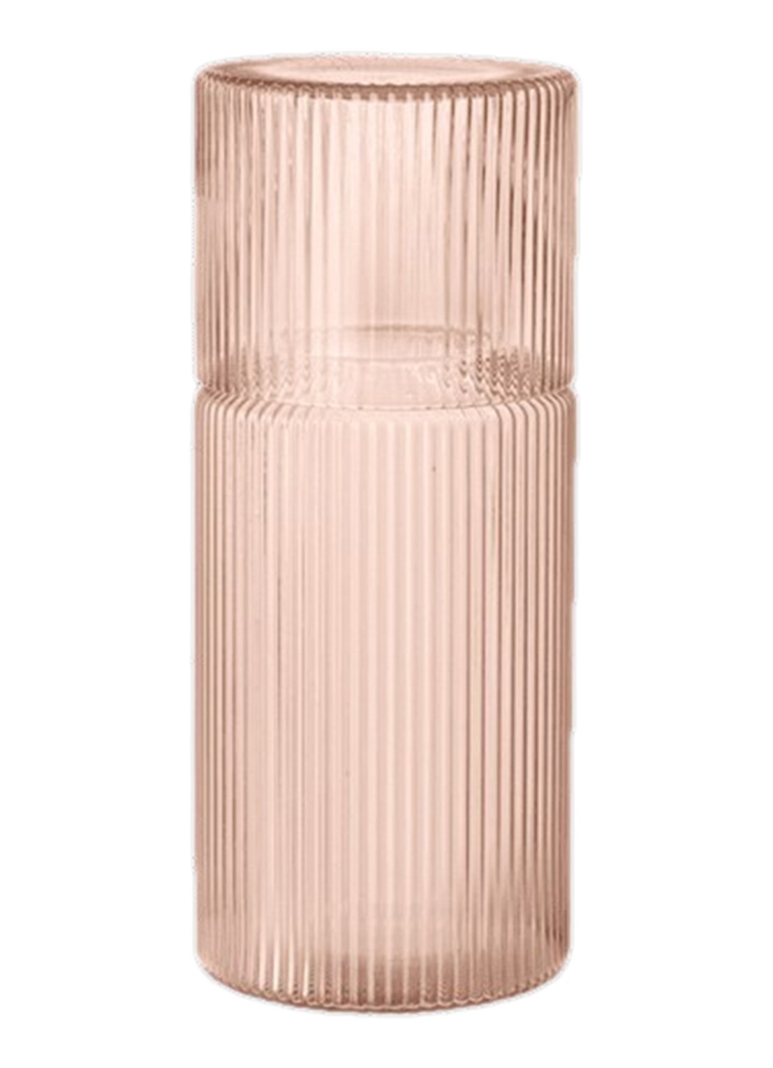 ferm LIVING Ripple karaf met drinkglas in set - voorkant 2 lichtroze