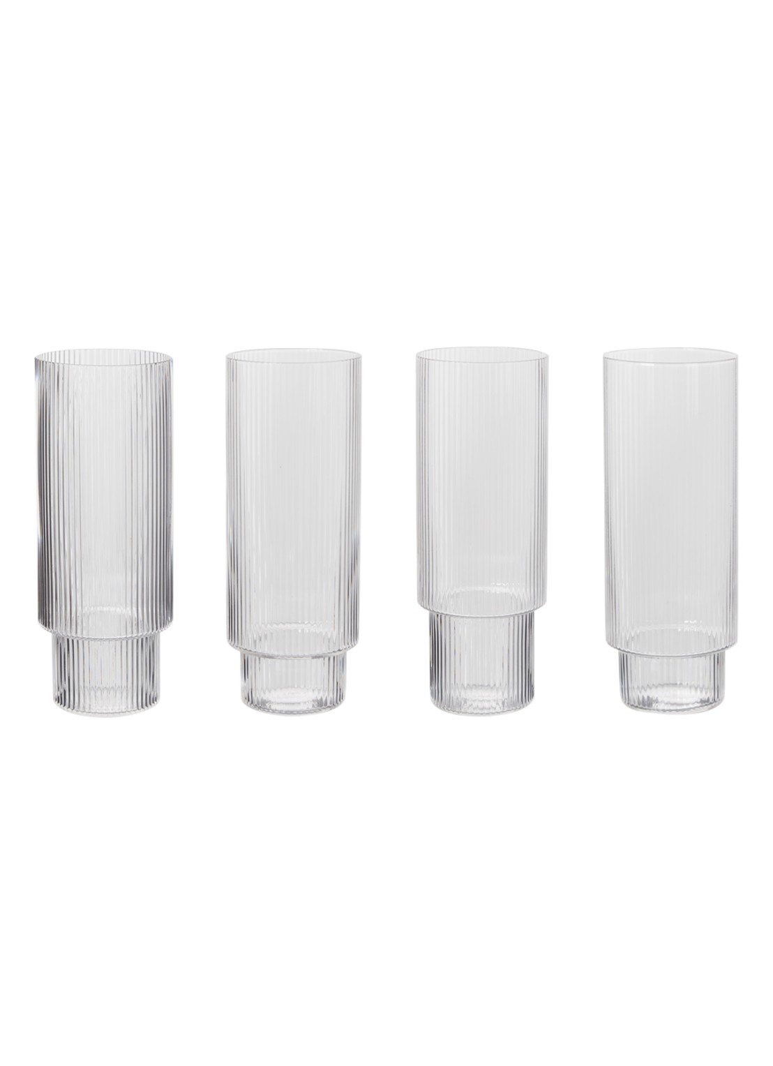 ferm LIVING Ripple longdrinkglas set van 4 - voorkant transparant
