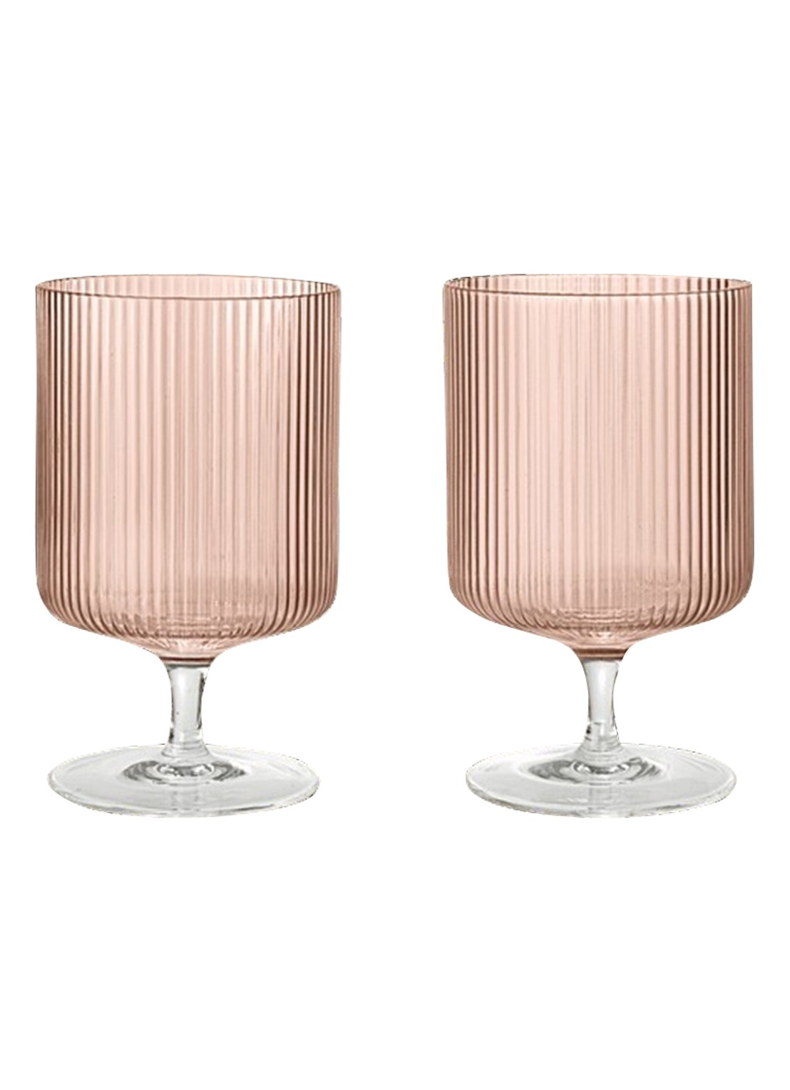 ferm LIVING Ripple wijnglas set van 2 - voorkant lichtroze