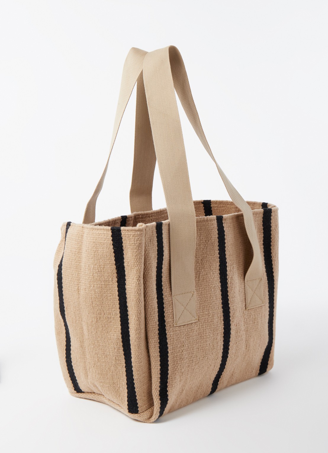 ferm LIVING Yard Picnic Bag shopper met streepprint - achterkant beige