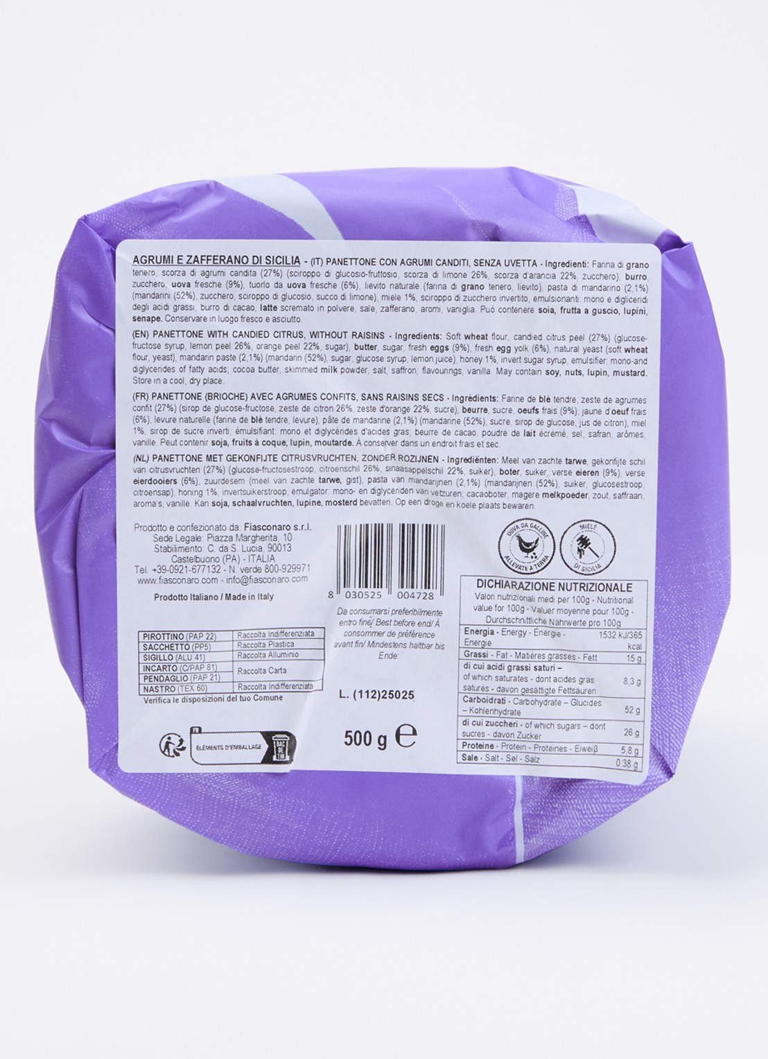 Fiasconaro Agrumi E Zafferano panettone met gekonfijte citrusvruchten 500 gram - voorkant 2 undefined