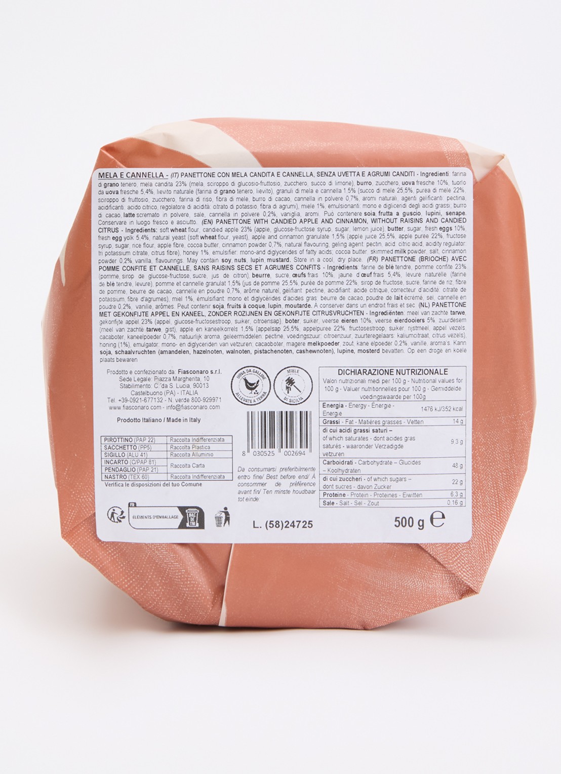 Fiasconaro Panettone met gekonfijte appel en kaneel 500 gram - voorkant 2 undefined