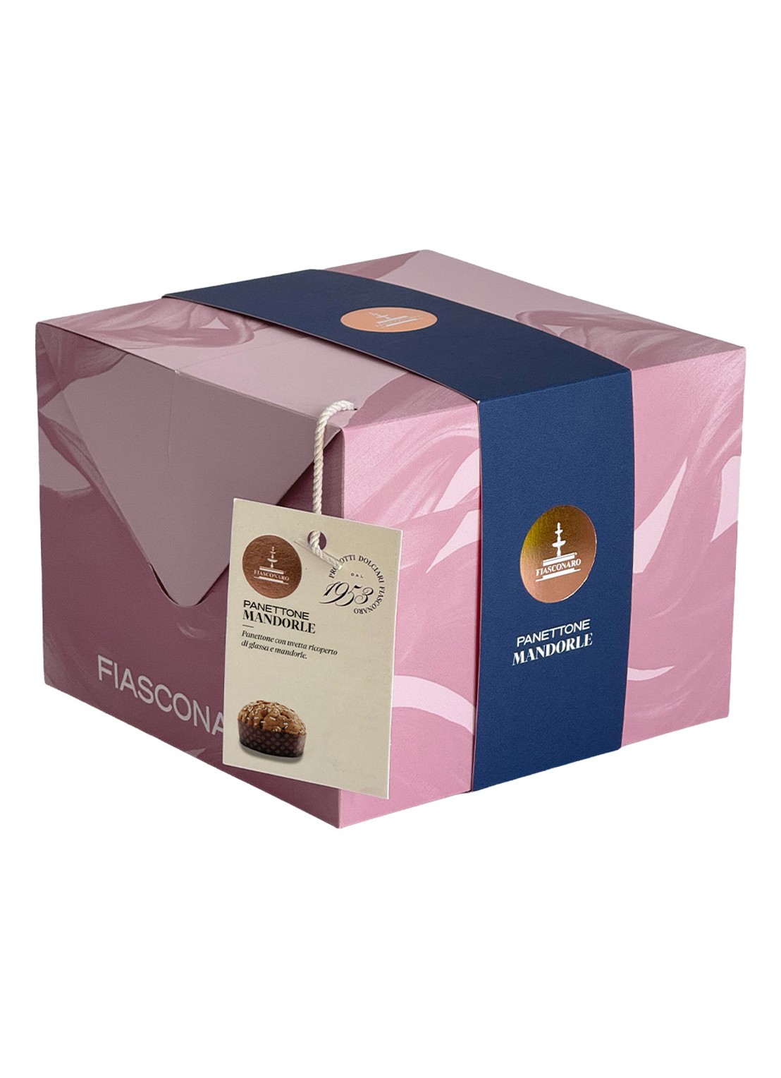 Fiasconaro Panettone met glazuur en amandelen 750 gram - voorkant 2 beige