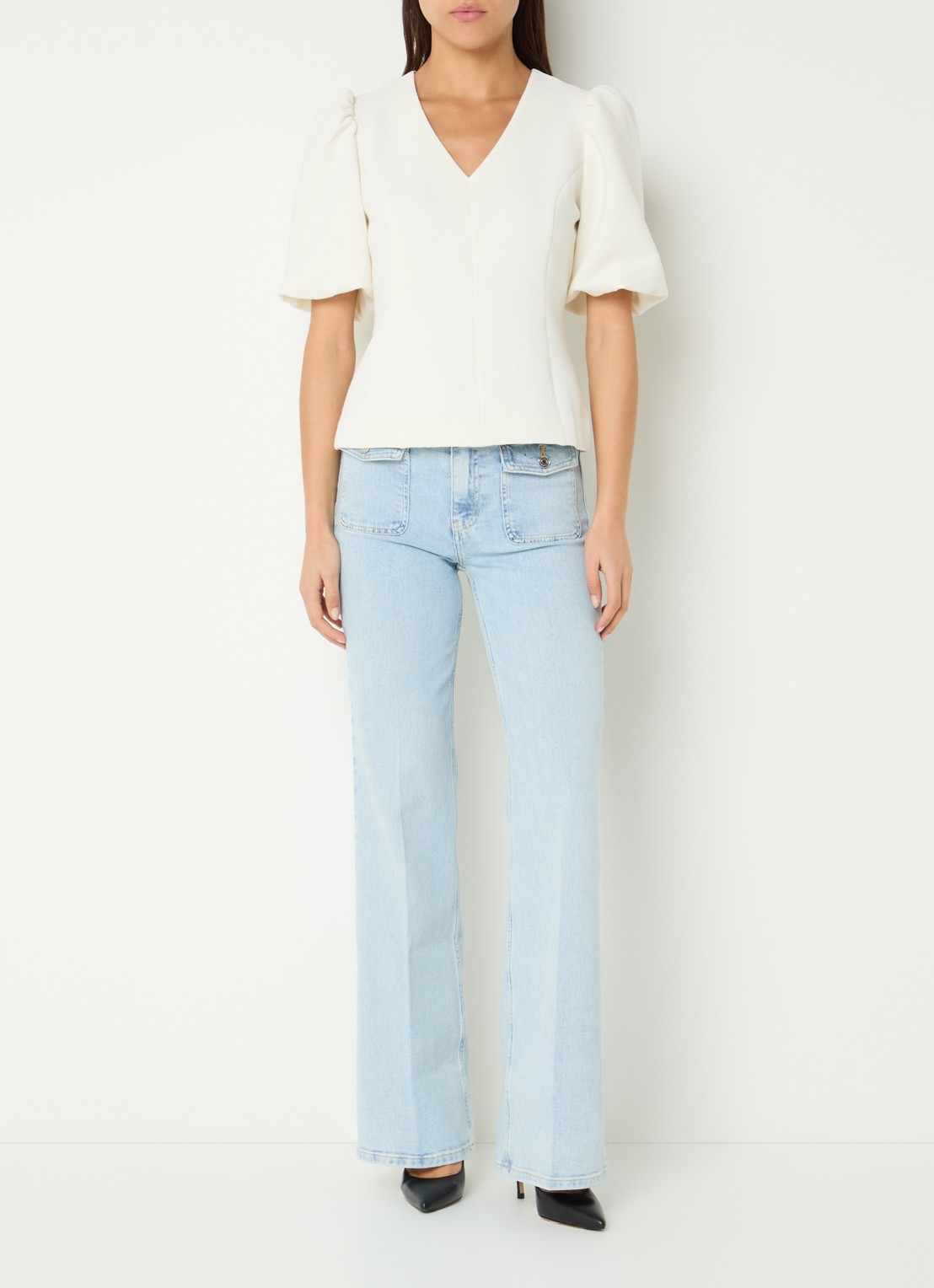 Fifth House Bella high waist straight leg jeans met lichte wassing - voorkant 2 indigo