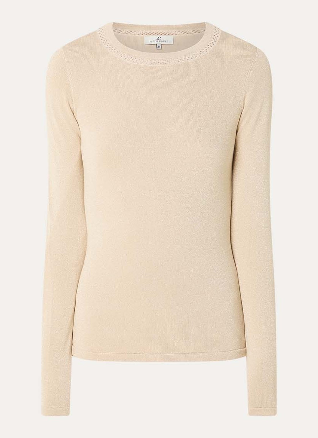 Fifth House Fijngebreide top met lurex - voorkant creme