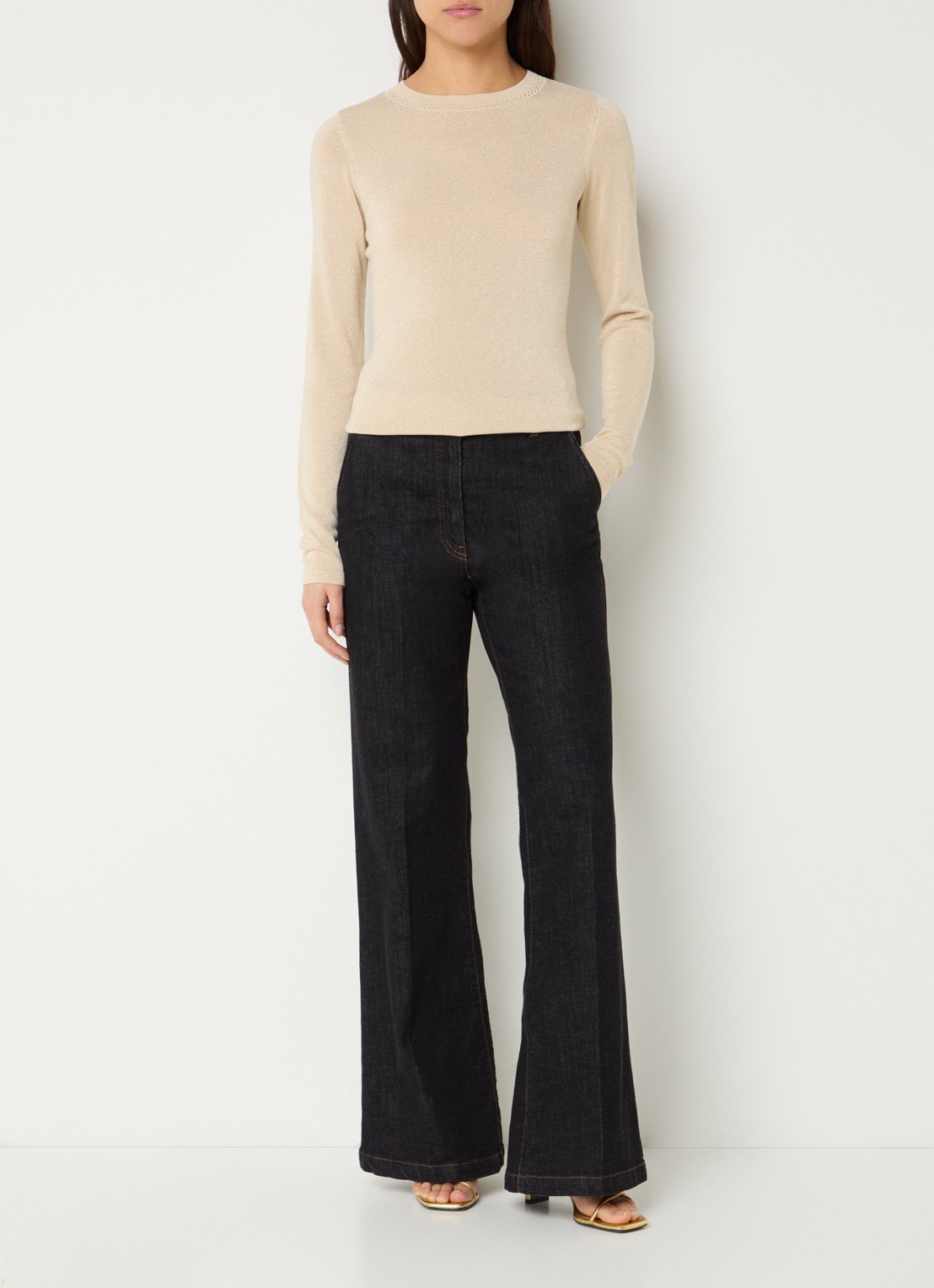 Fifth House Fijngebreide top met lurex - voorkant 2 creme