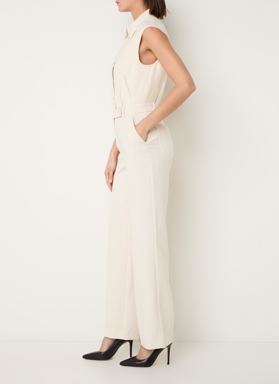 Fifth House Gwenn straight fit jumpsuit met steekzakken - voorkant 2 creme