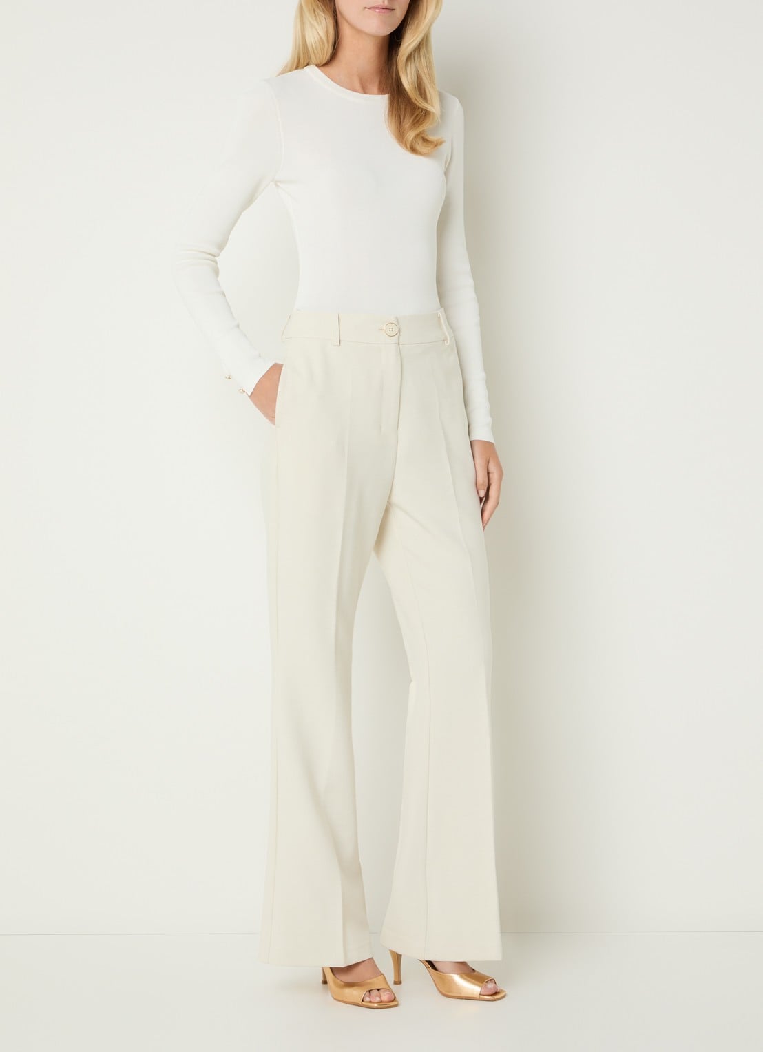 Fifth House High waist flared fit pantalon met steekzakken - voorkant 4 creme