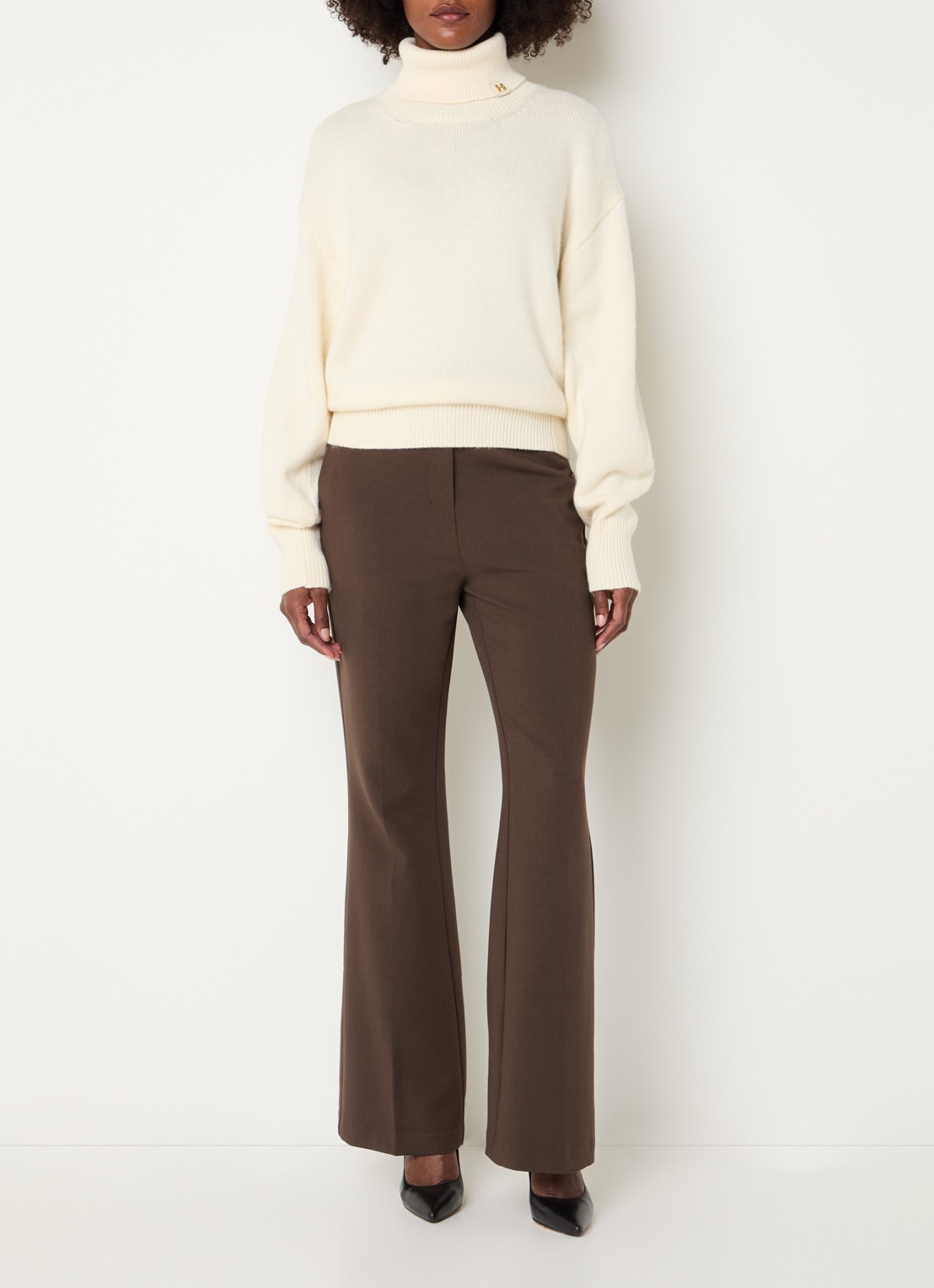 Fifth House High waist flared fit pantalon met steekzakken - voorkant 2 lichtgrijs