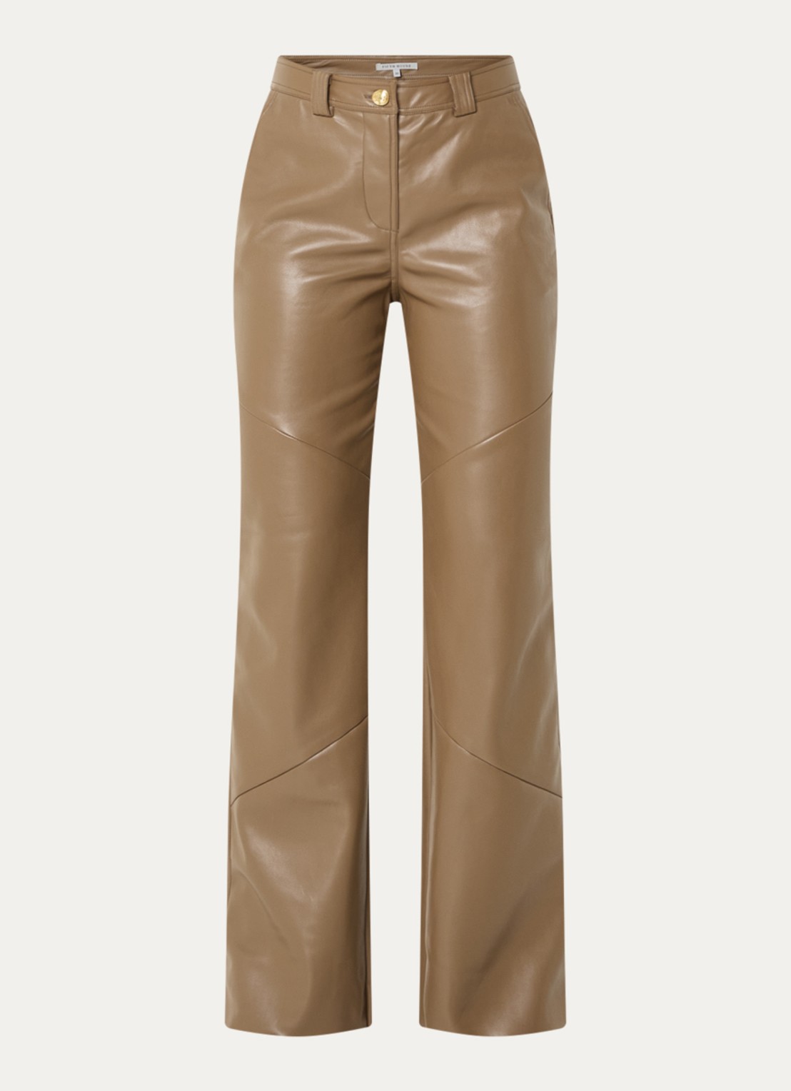 Fifth House Jessy high waist wide fit broek van imitatieleer met steekzakken - voorkant beige