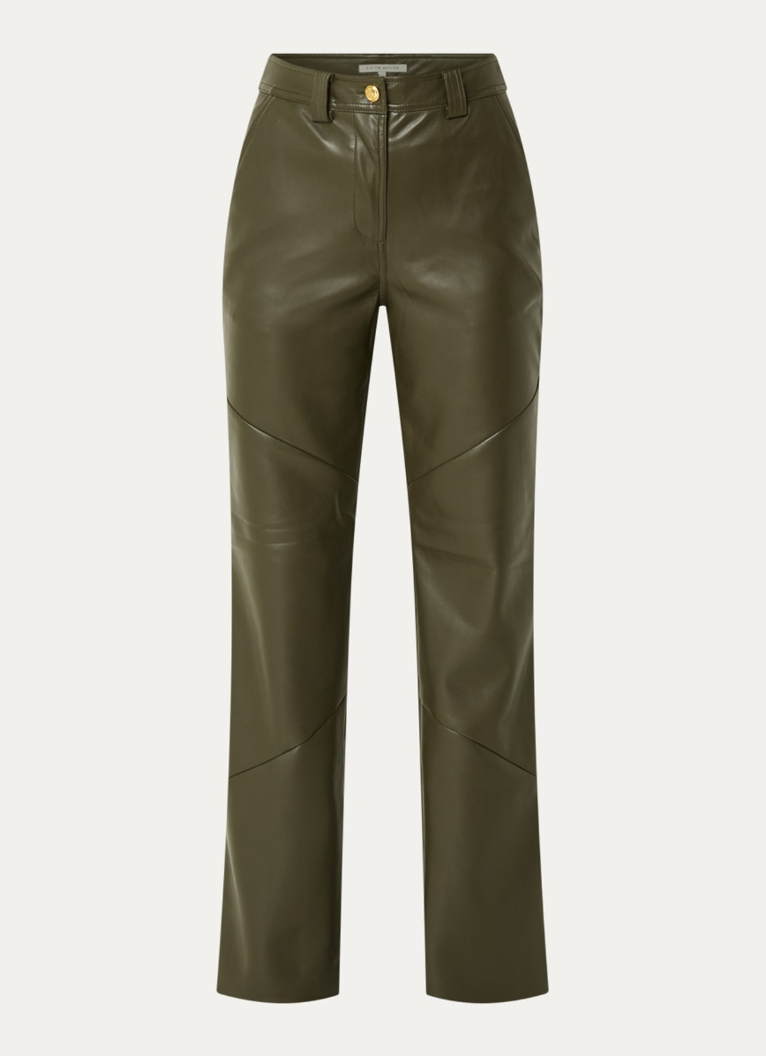 Fifth House Jessy high waist wide fit broek van imitatieleer met steekzakken - voorkant donkergroen