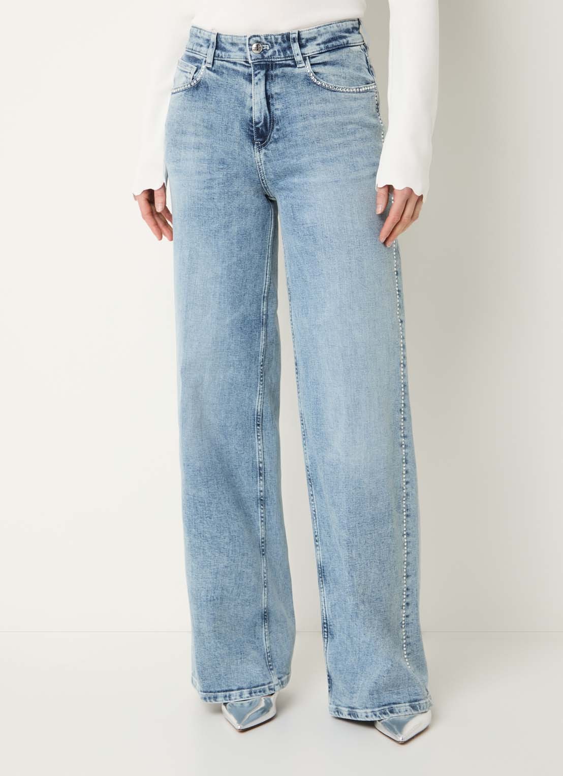 Fifth House Kamilla high waist wide fit jeans met strass - detail 3 indigo