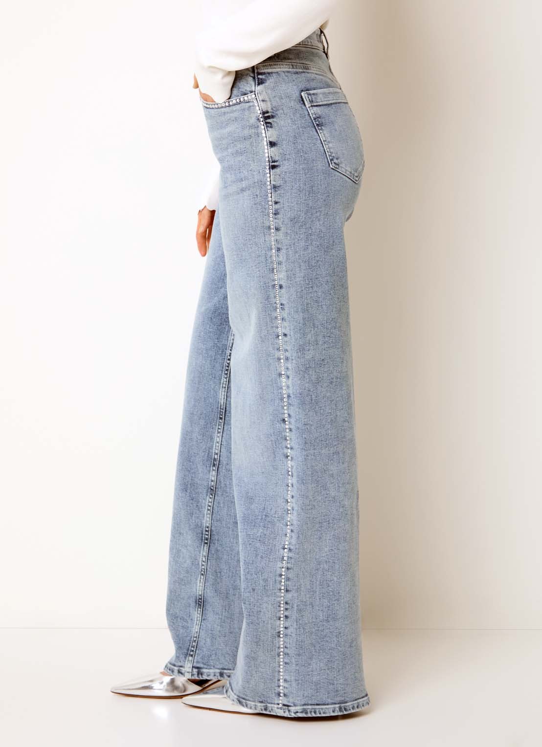 Fifth House Kamilla high waist wide fit jeans met strass - detail 4 indigo