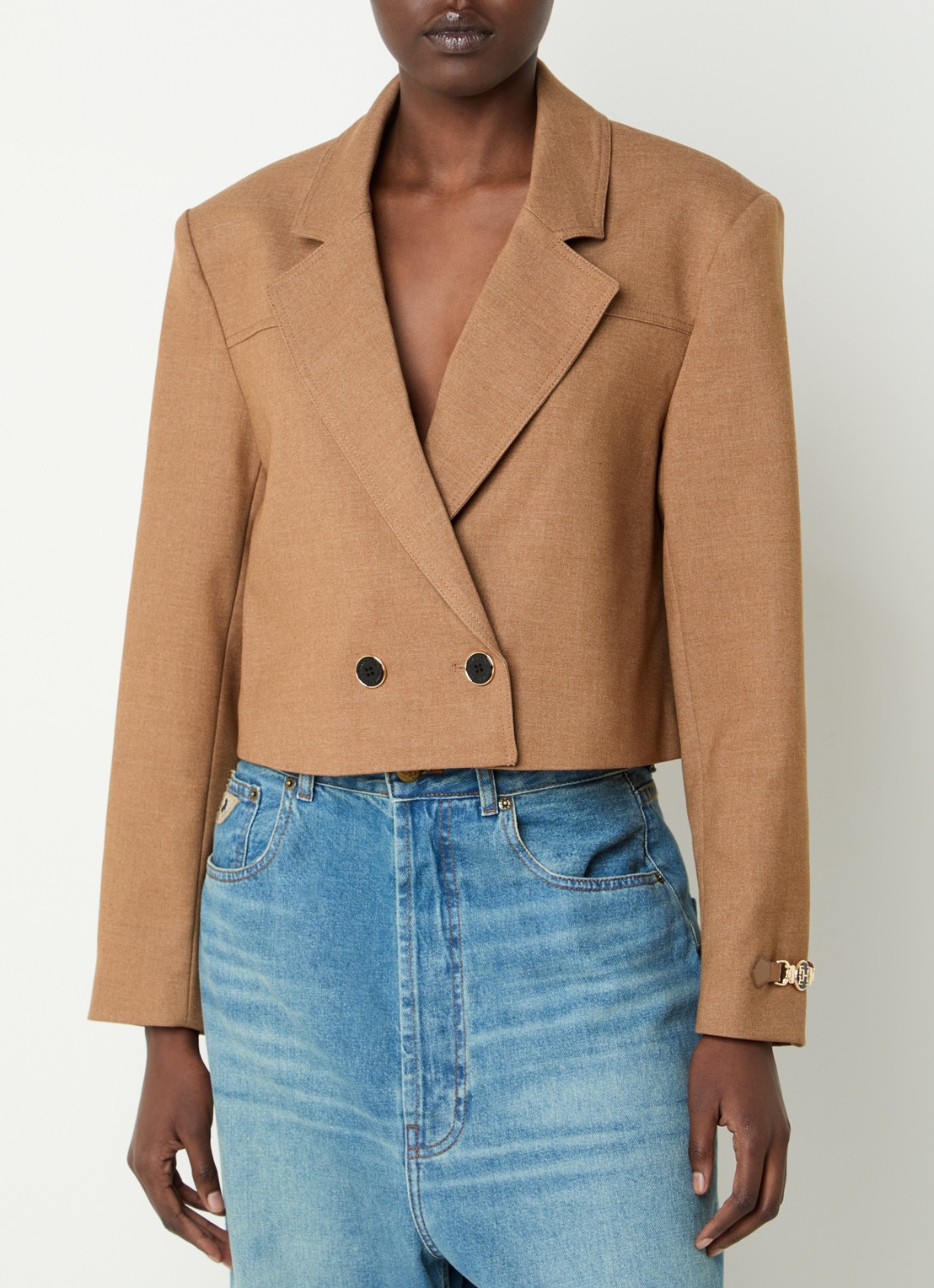 Fifth House Ladaa cropped blazer  - detail camel