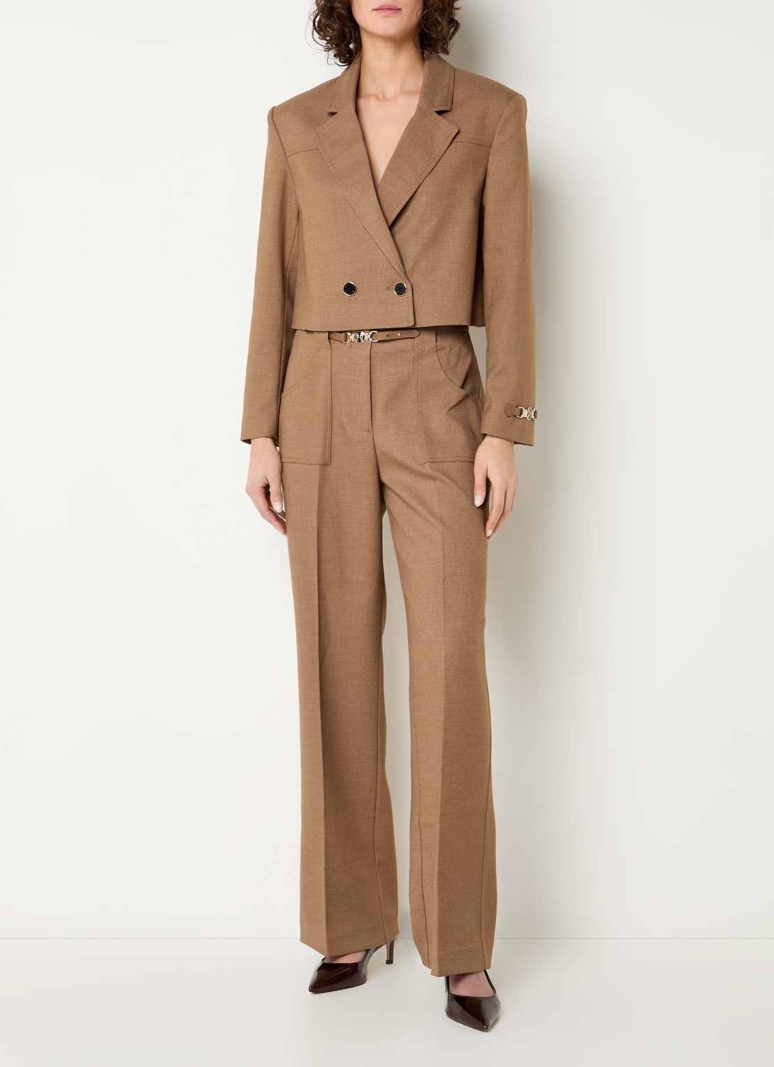 Fifth House Ladaa high waist loose fit pantalon met persplooi - voorkant 2 camel