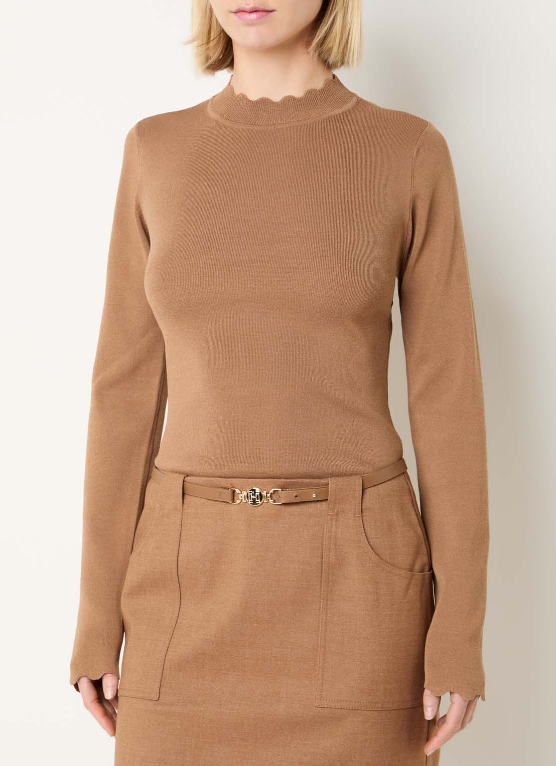 Fifth House Larter top met geschulpt detail - detail 4 camel
