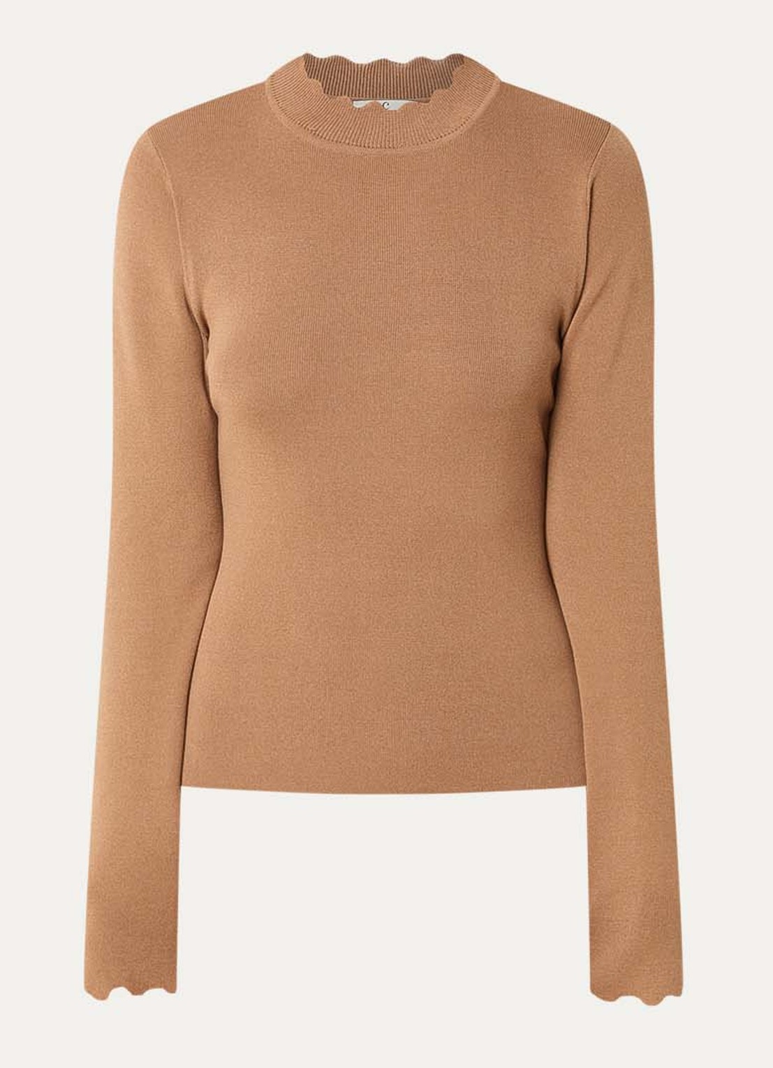Fifth House Larter top met geschulpt detail - voorkant 2 camel