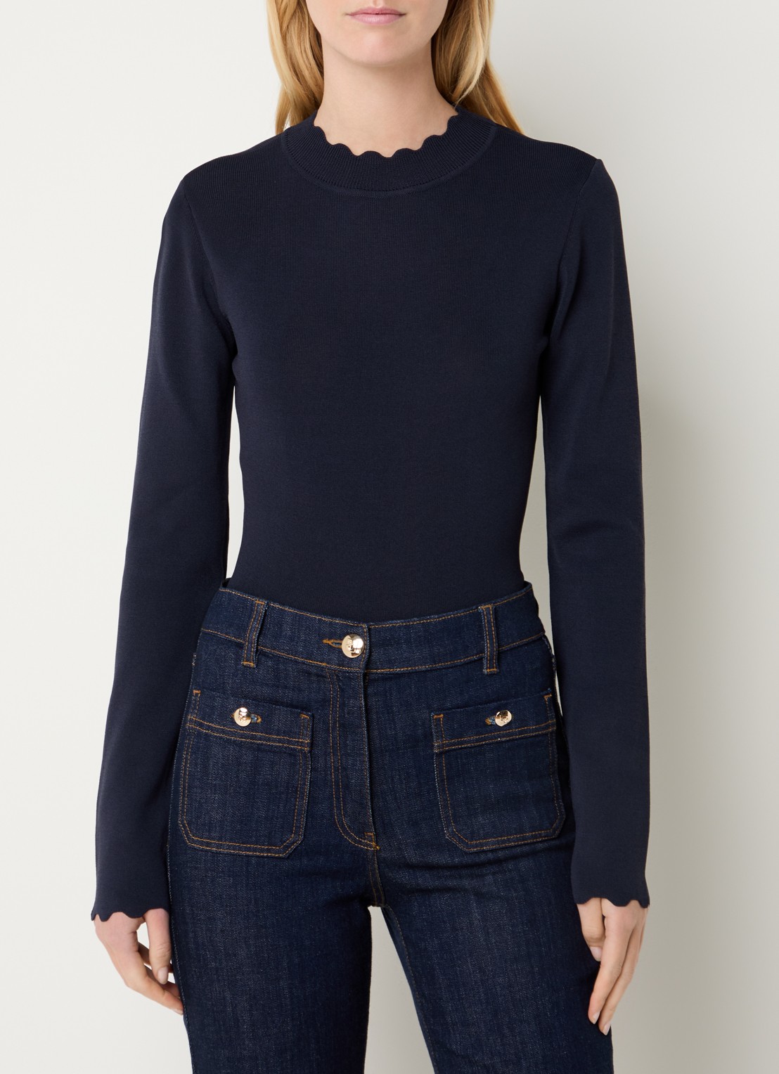Fifth House Larter top met geschulpt detail - detail donkerblauw