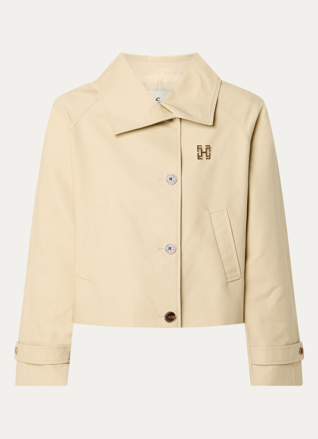 Fifth House Leala trenchcoat met steekzakken en asymmetrische hals - voorkant beige