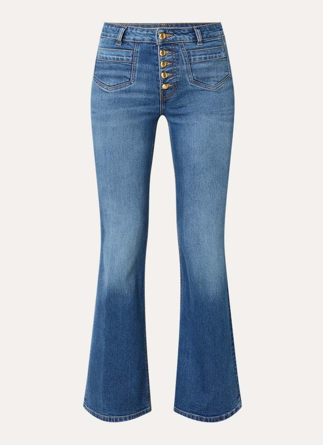 Fifth House Lexy high waist flared fit jeans met medium wassing - voorkant 2 indigo